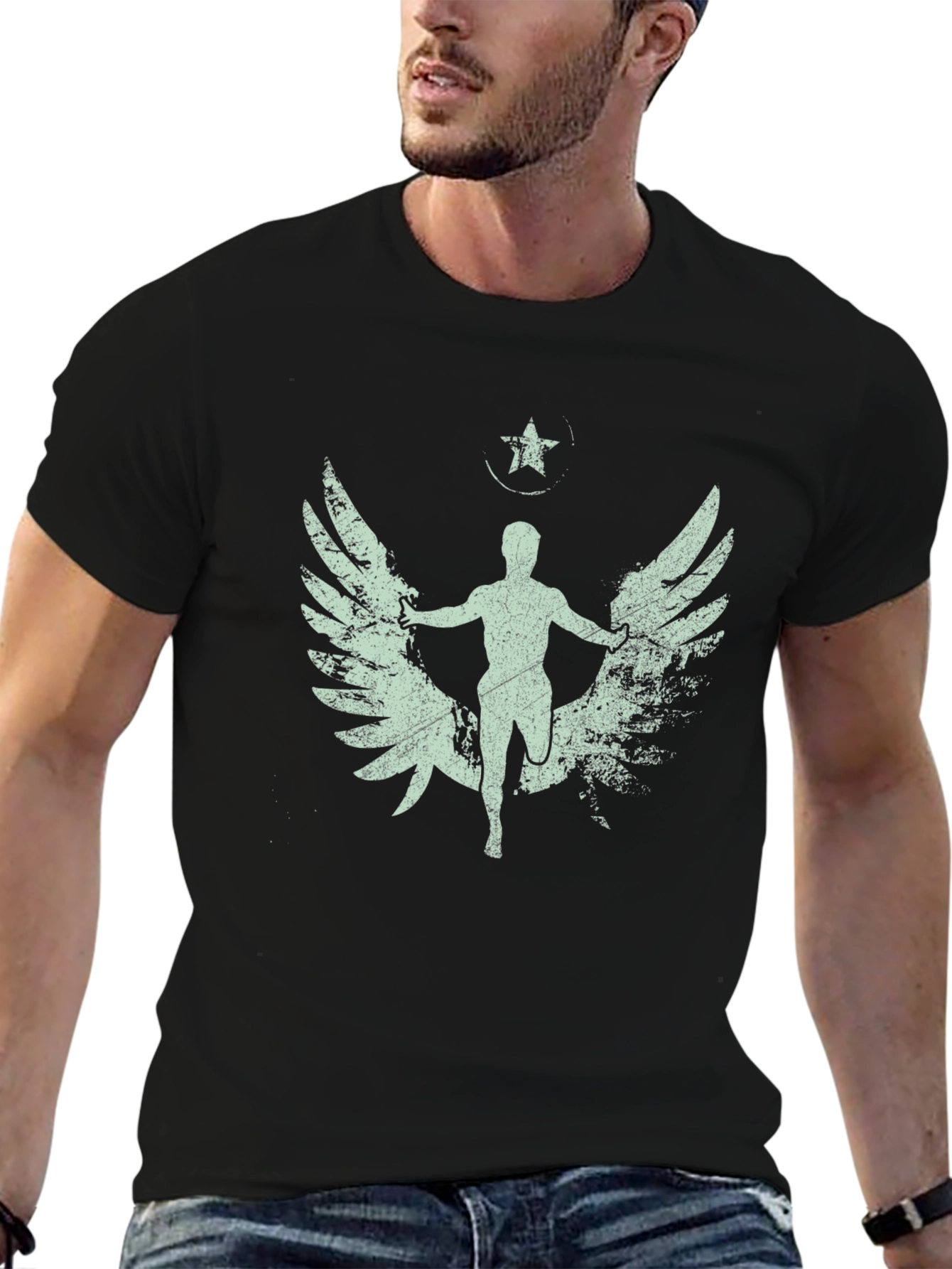 Winged Runner Graphic Tee - Black Cotton Blend
