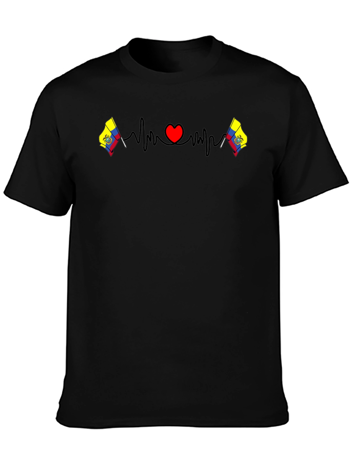 Ecuador Flag Heartbeat T-Shirt - Black