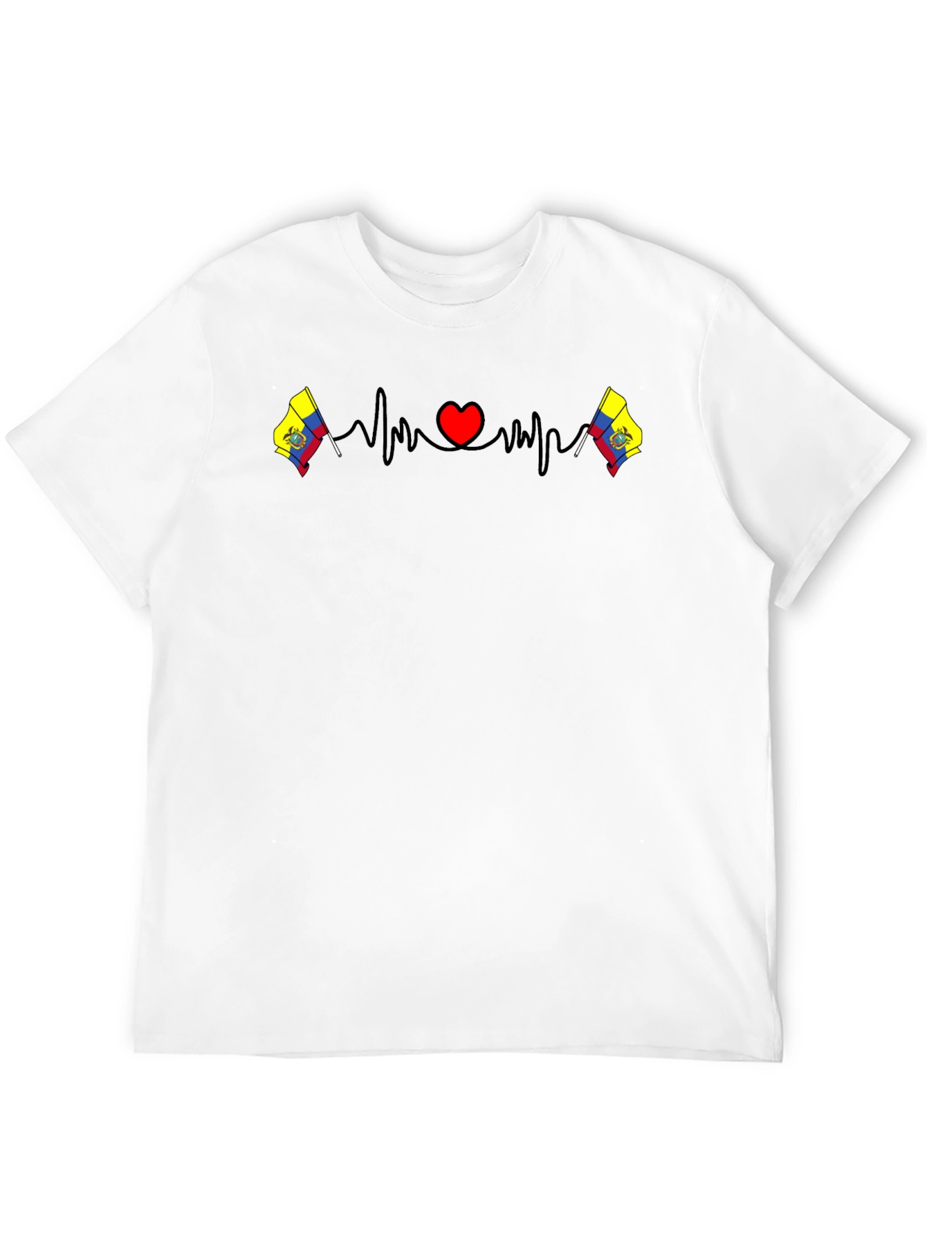Ecuador Flag Heartbeat T-Shirt - Black