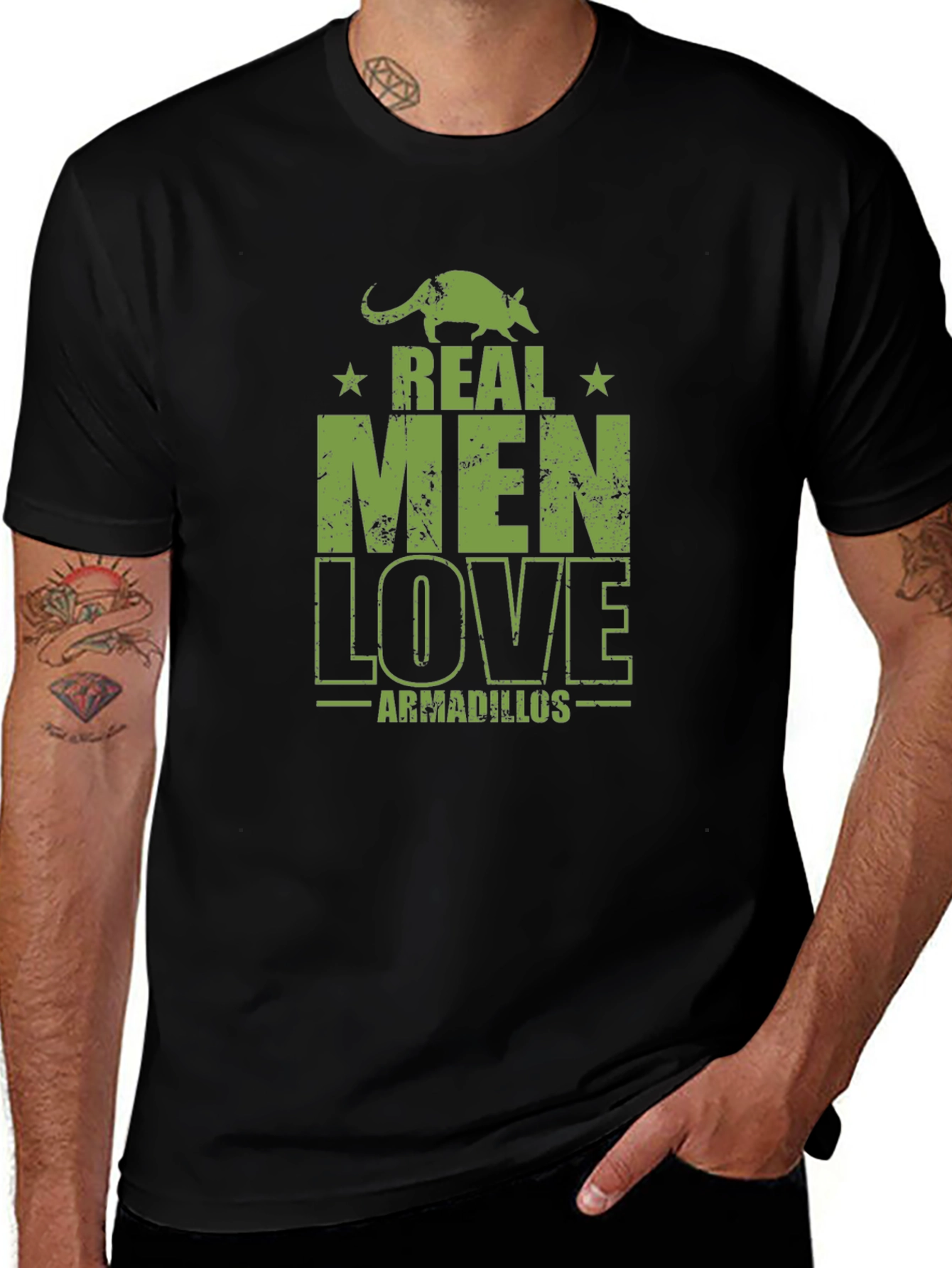 Real Men Love Armadillos Black Graphic Tee
