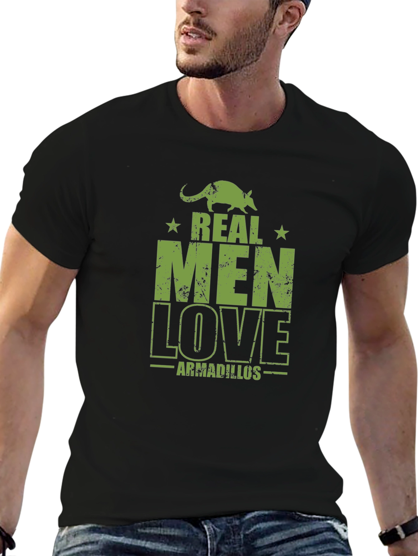 Real Men Love Armadillos Black Graphic Tee