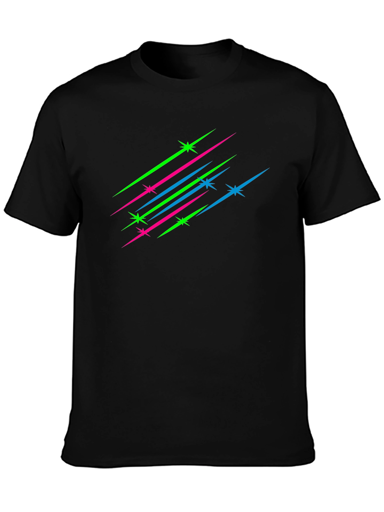 Mens Black T-Shirt with Neon Star Streaks