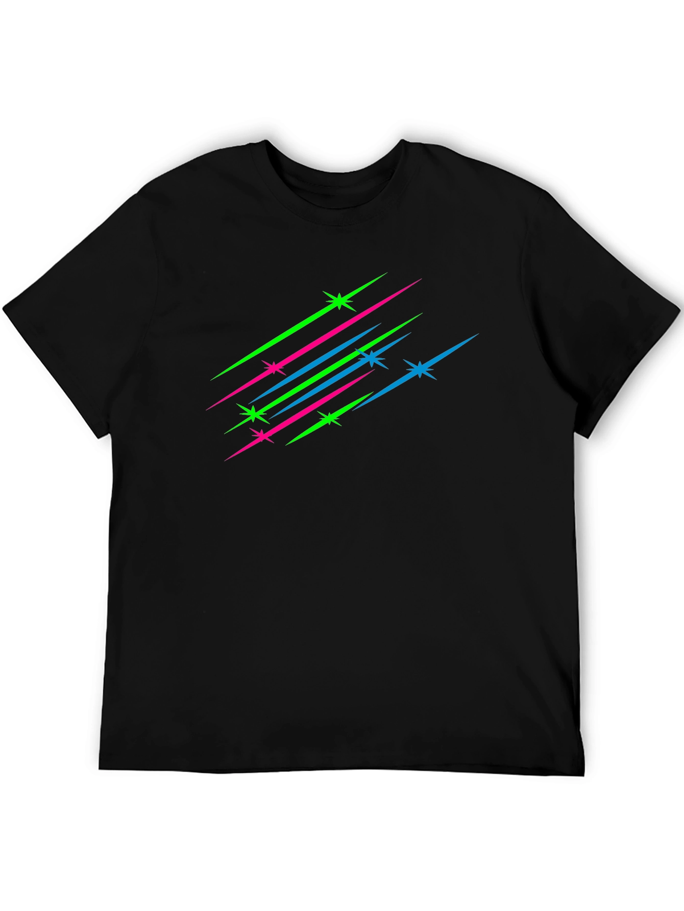 Mens Black T-Shirt with Neon Star Streaks