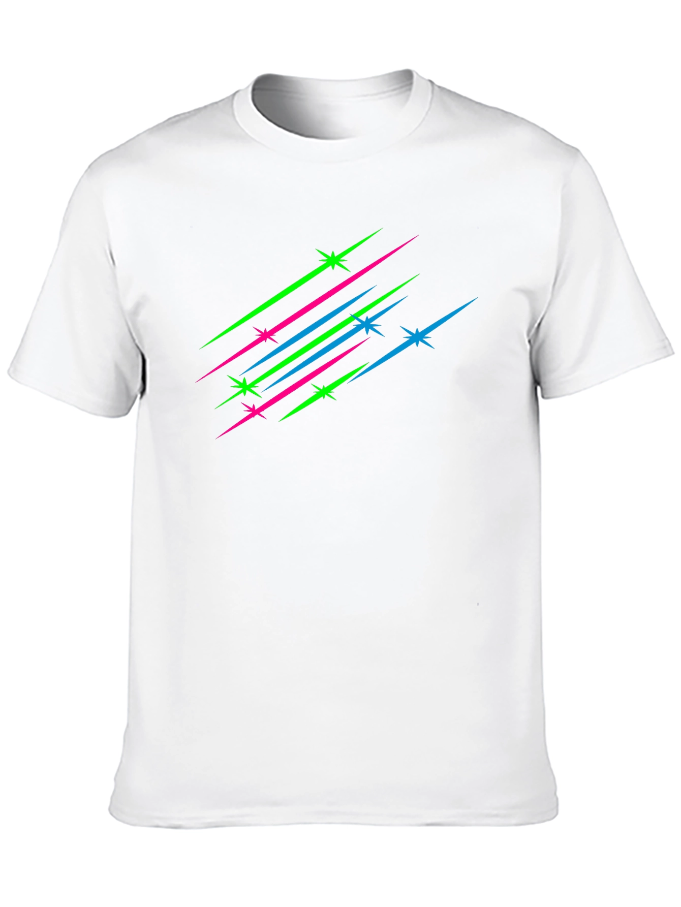 Mens Black T-Shirt with Neon Star Streaks