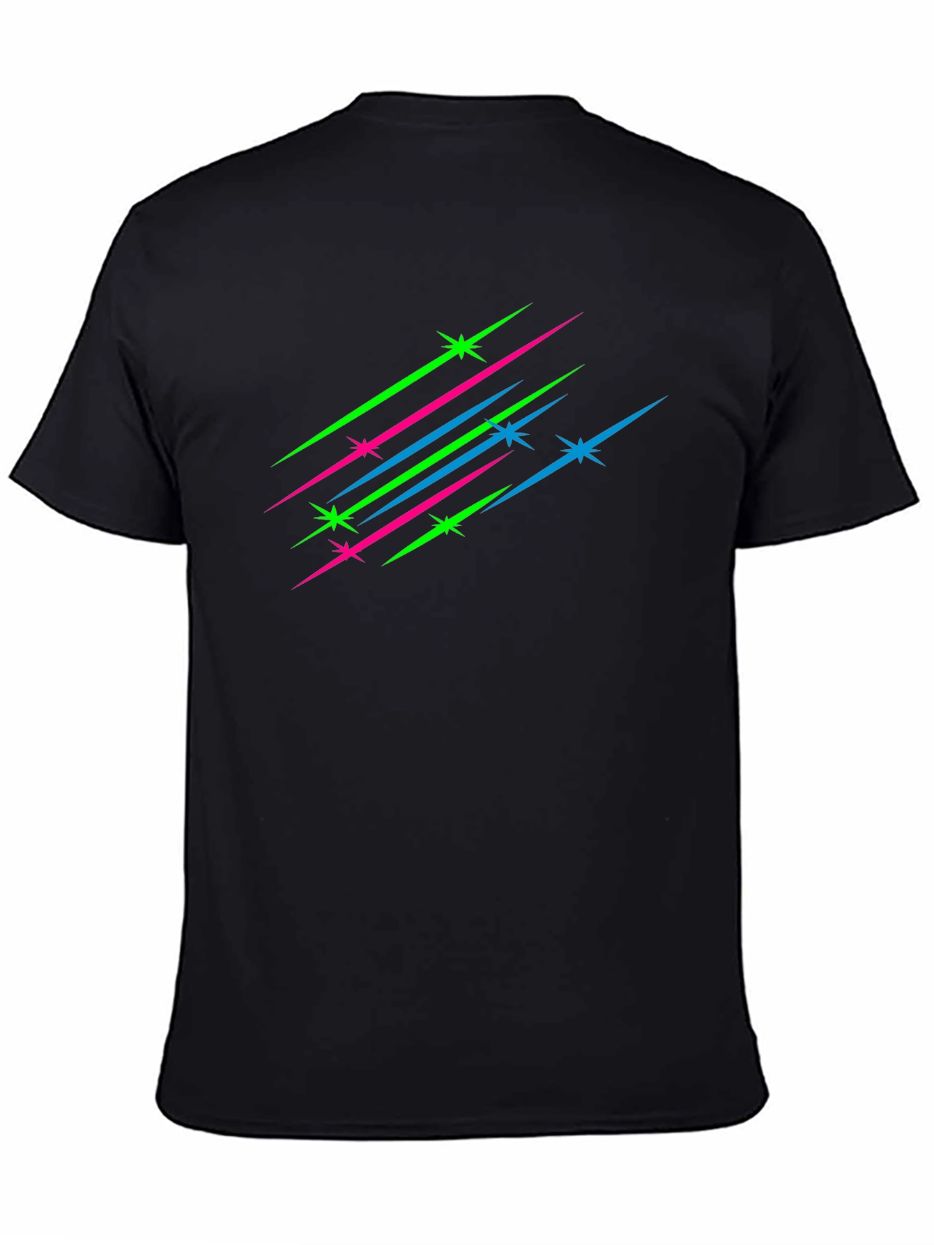 Mens Black T-Shirt with Neon Star Streaks