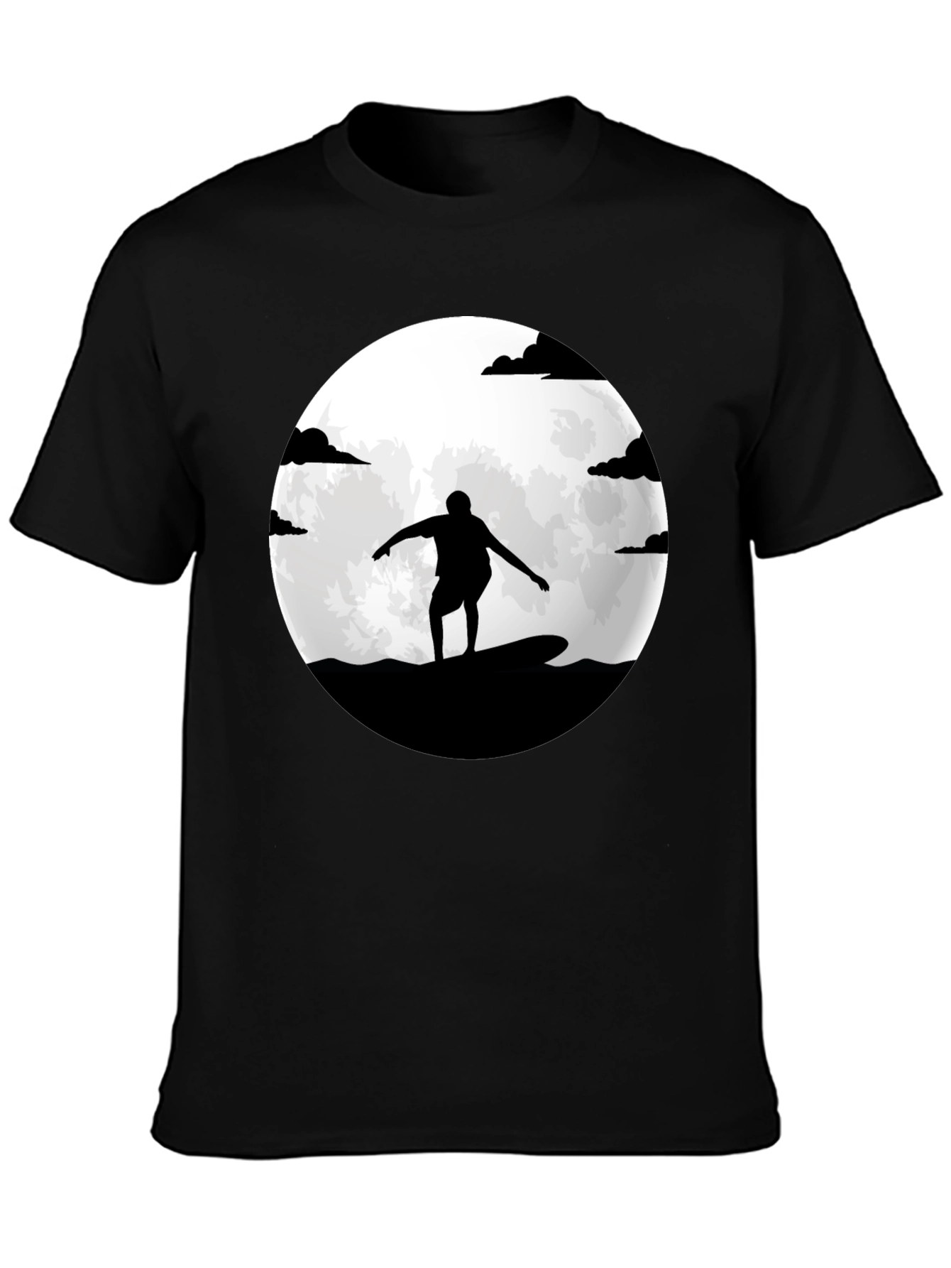 Surfer Silhouette Moon Graphic Tee - Black