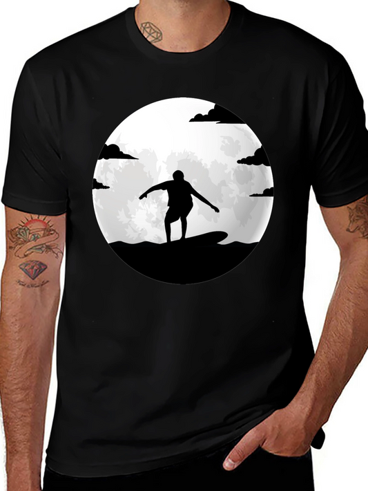 Surfer Silhouette Moon Graphic Tee - Black