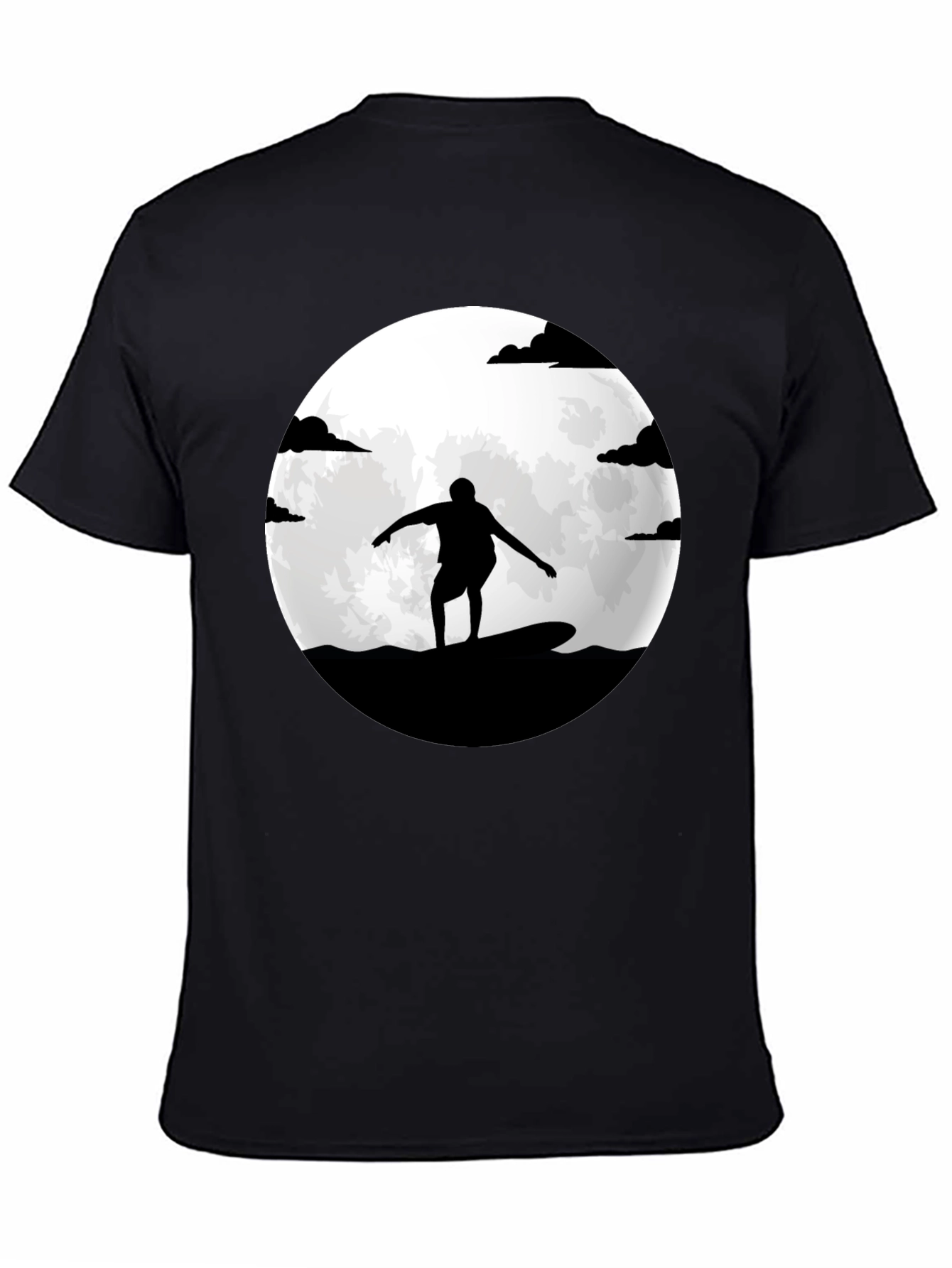 Surfer Silhouette Moon Graphic Tee - Black