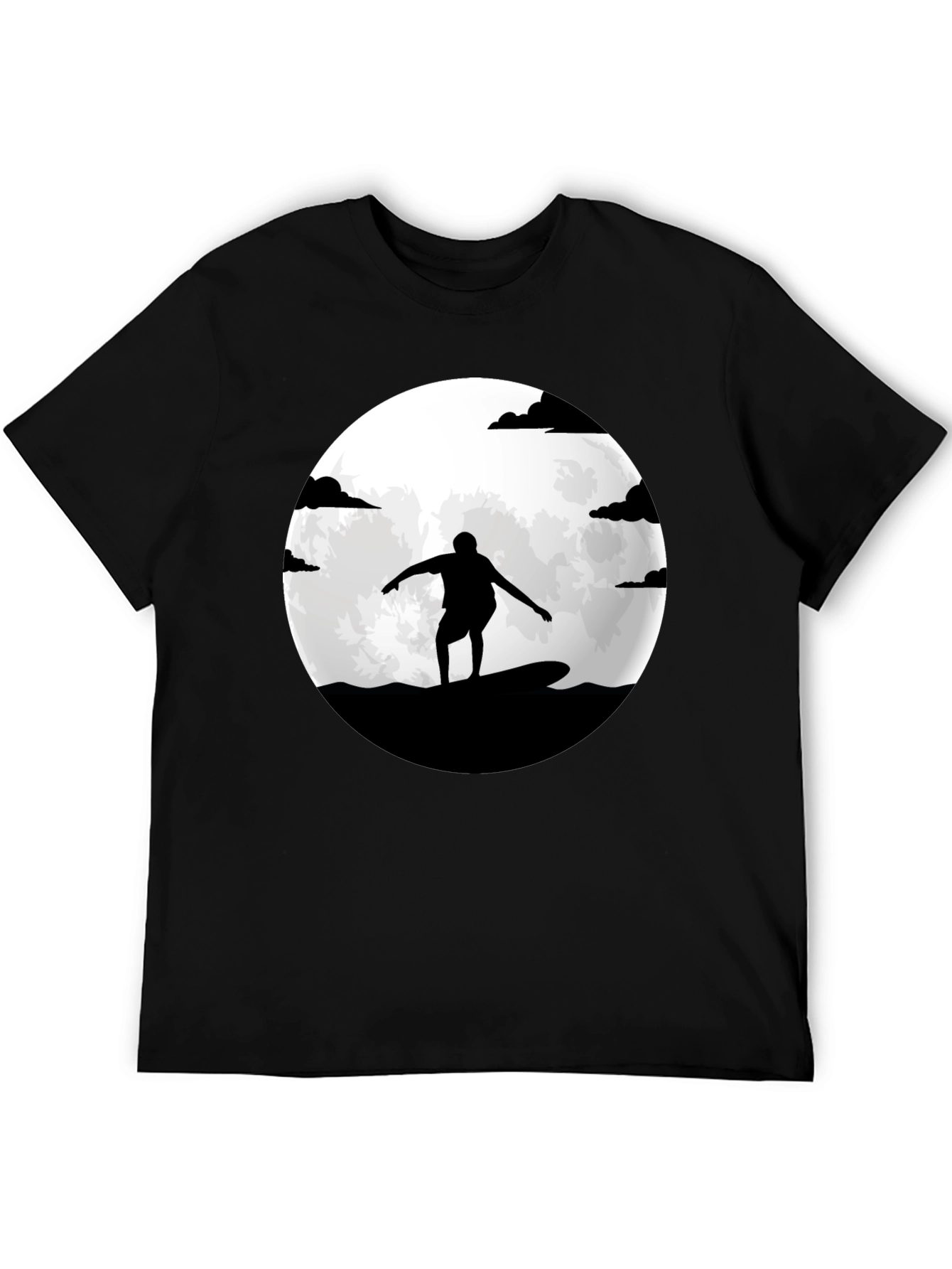 Surfer Silhouette Moon Graphic Tee - Black