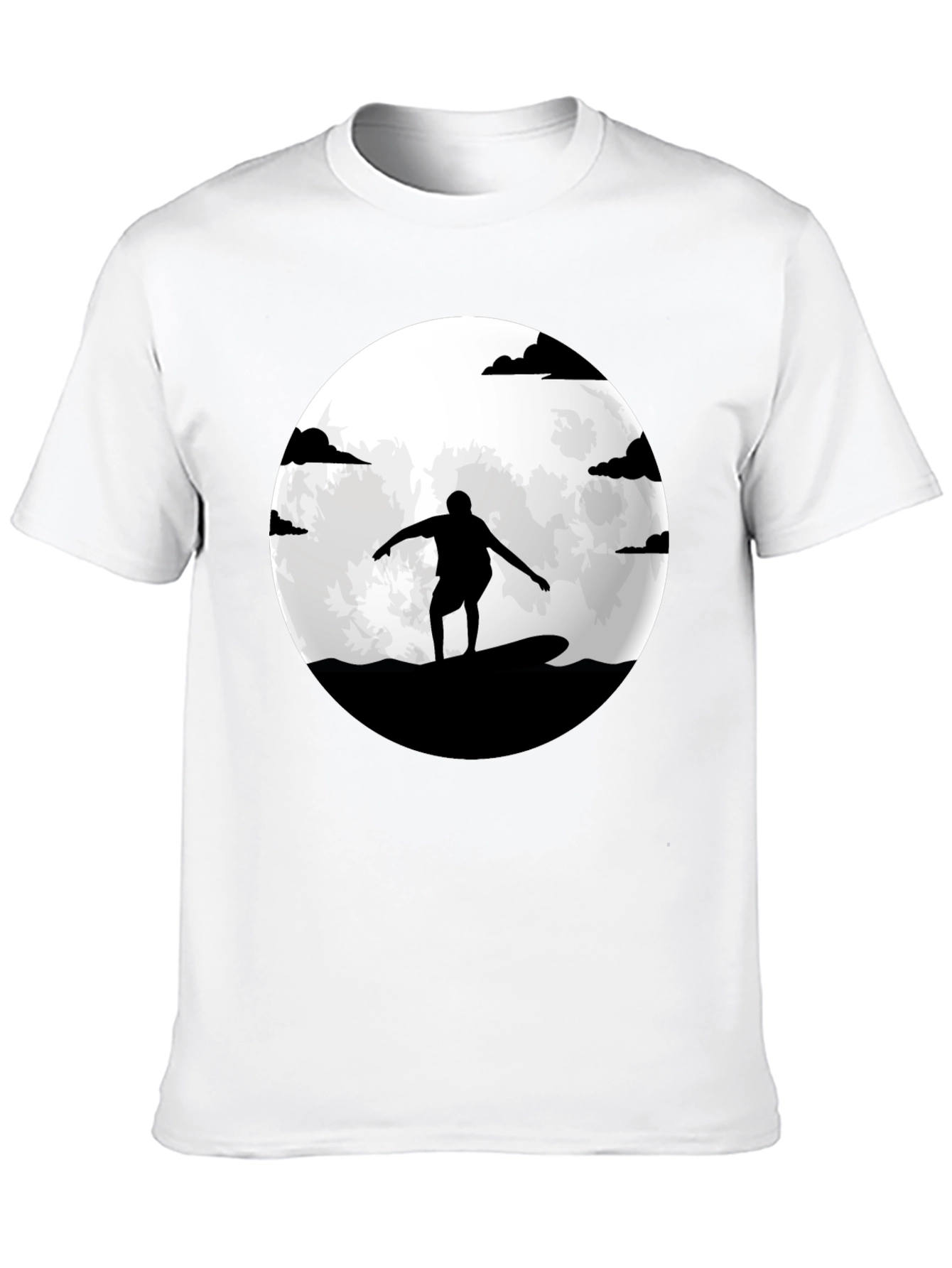 Surfer Silhouette Moon Graphic Tee - Black