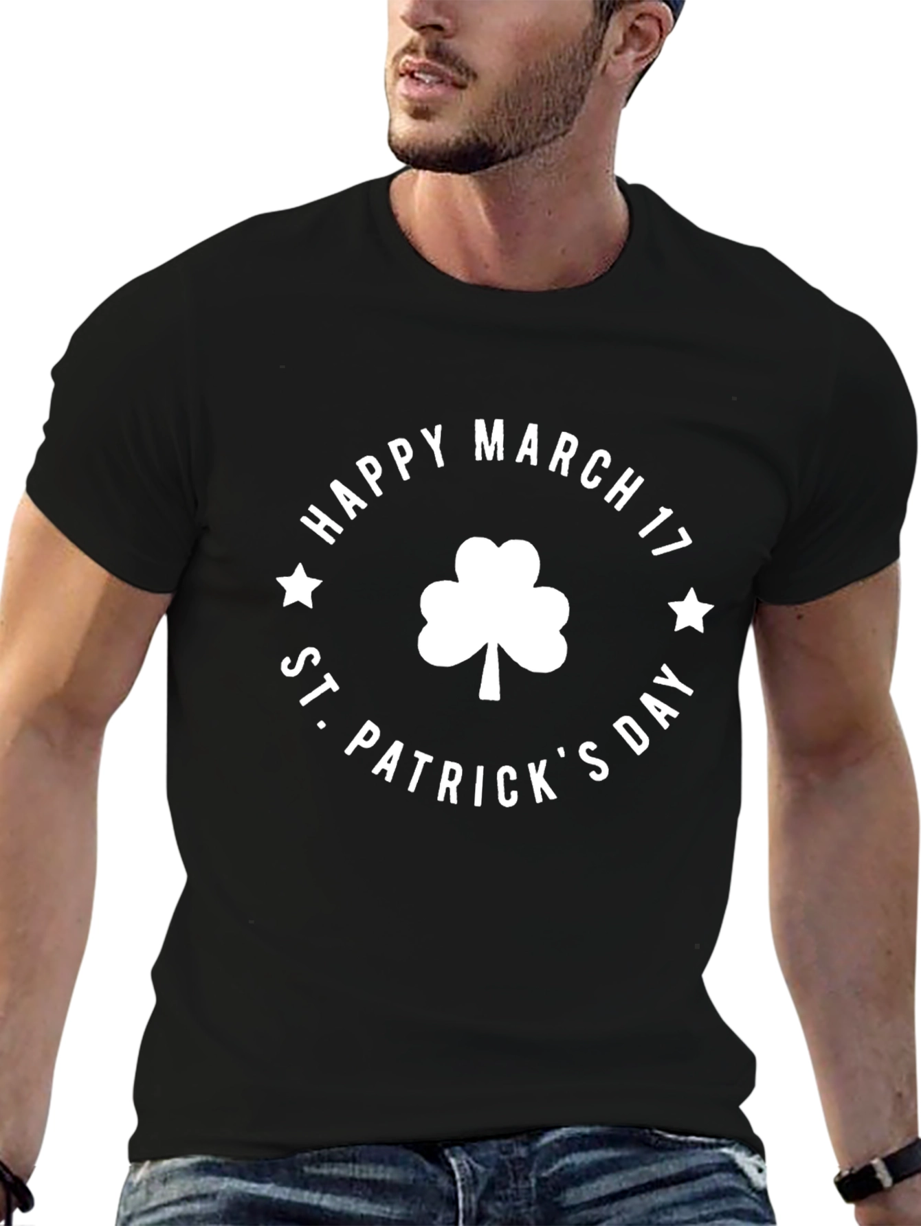 St. Patricks Day Black T-Shirt Shamrock Design