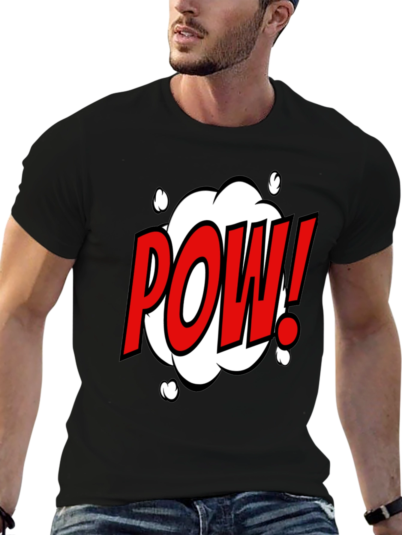 POW! Comic Style Graphic T-Shirt - Black Cotton Tee
