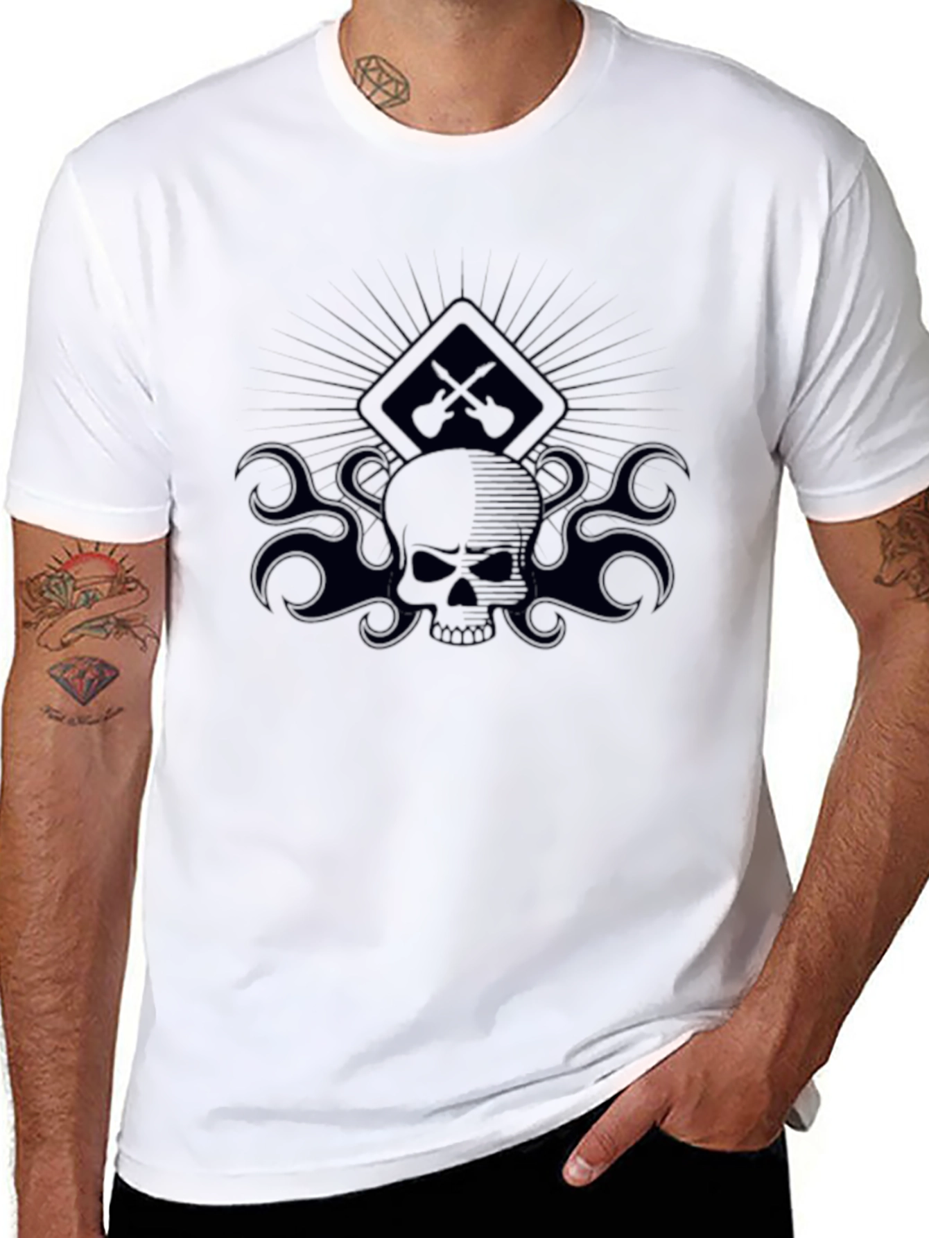 Skull & Guitars Graphic Tee - Mens Black T-Shirt