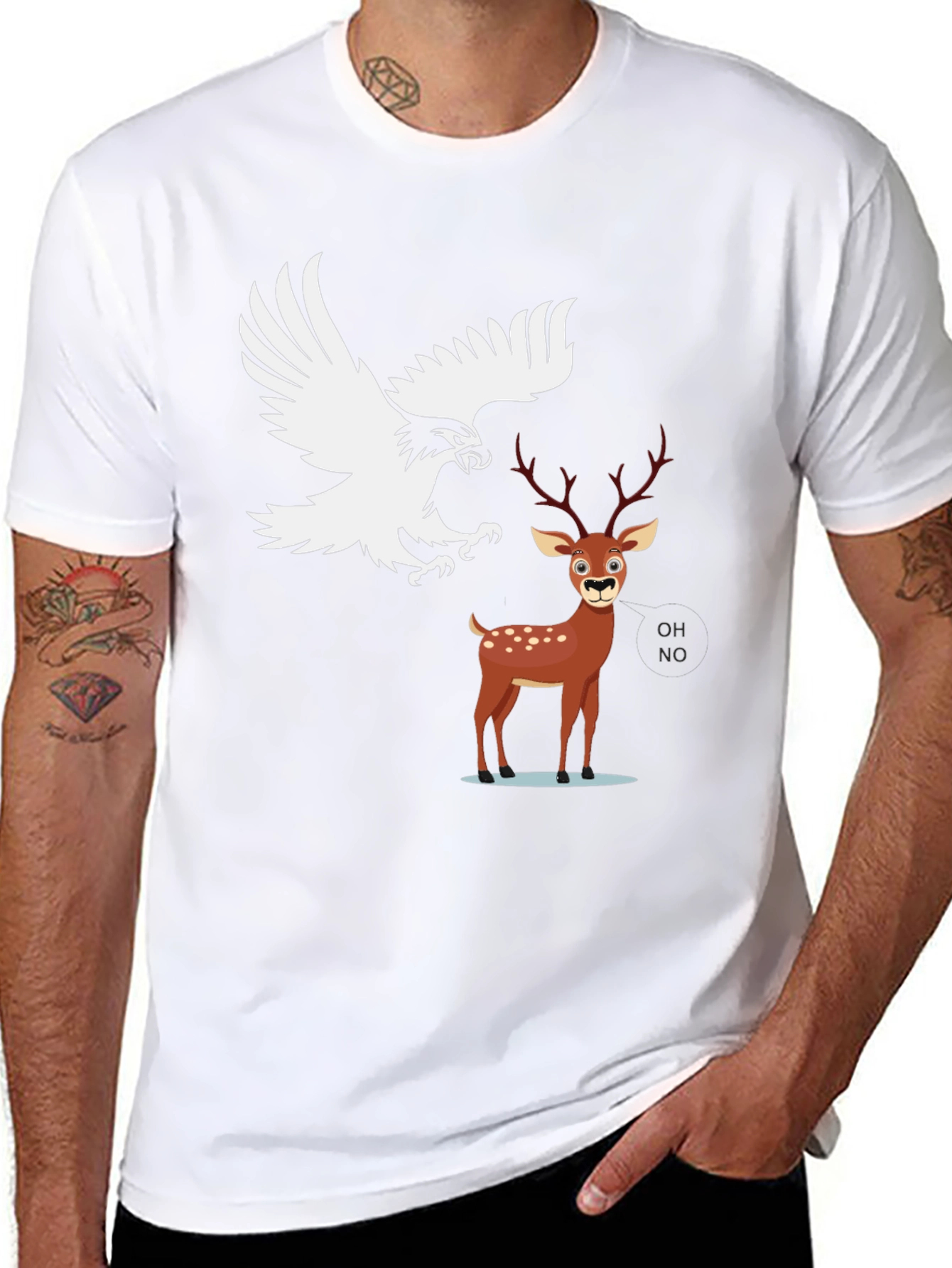 Eagle vs Deer Graphic Tee - Black Cotton Blend