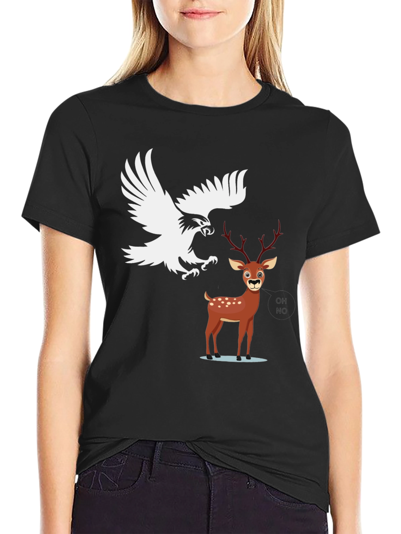 Eagle vs Deer Graphic Tee - Black Cotton Blend