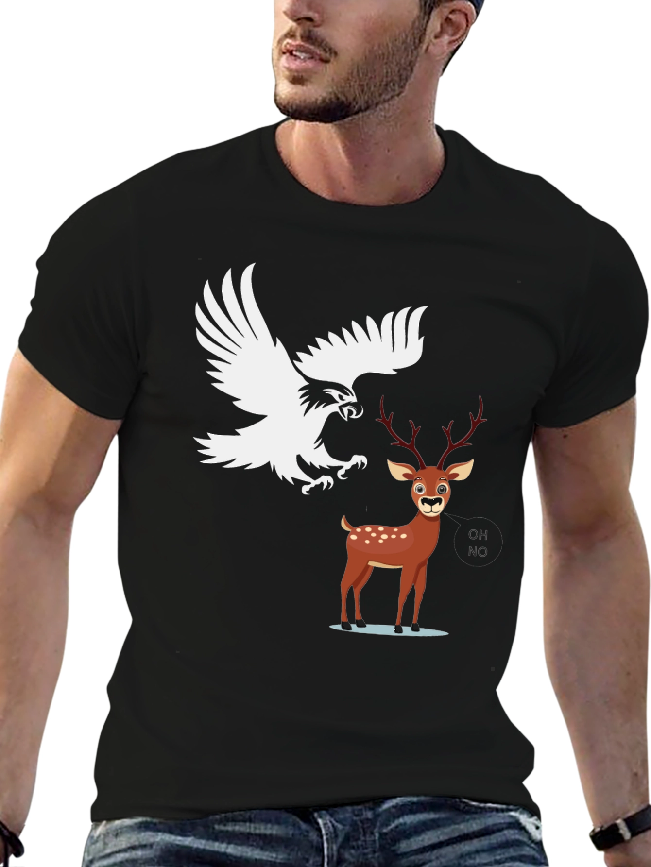 Eagle vs Deer Graphic Tee - Black Cotton Blend