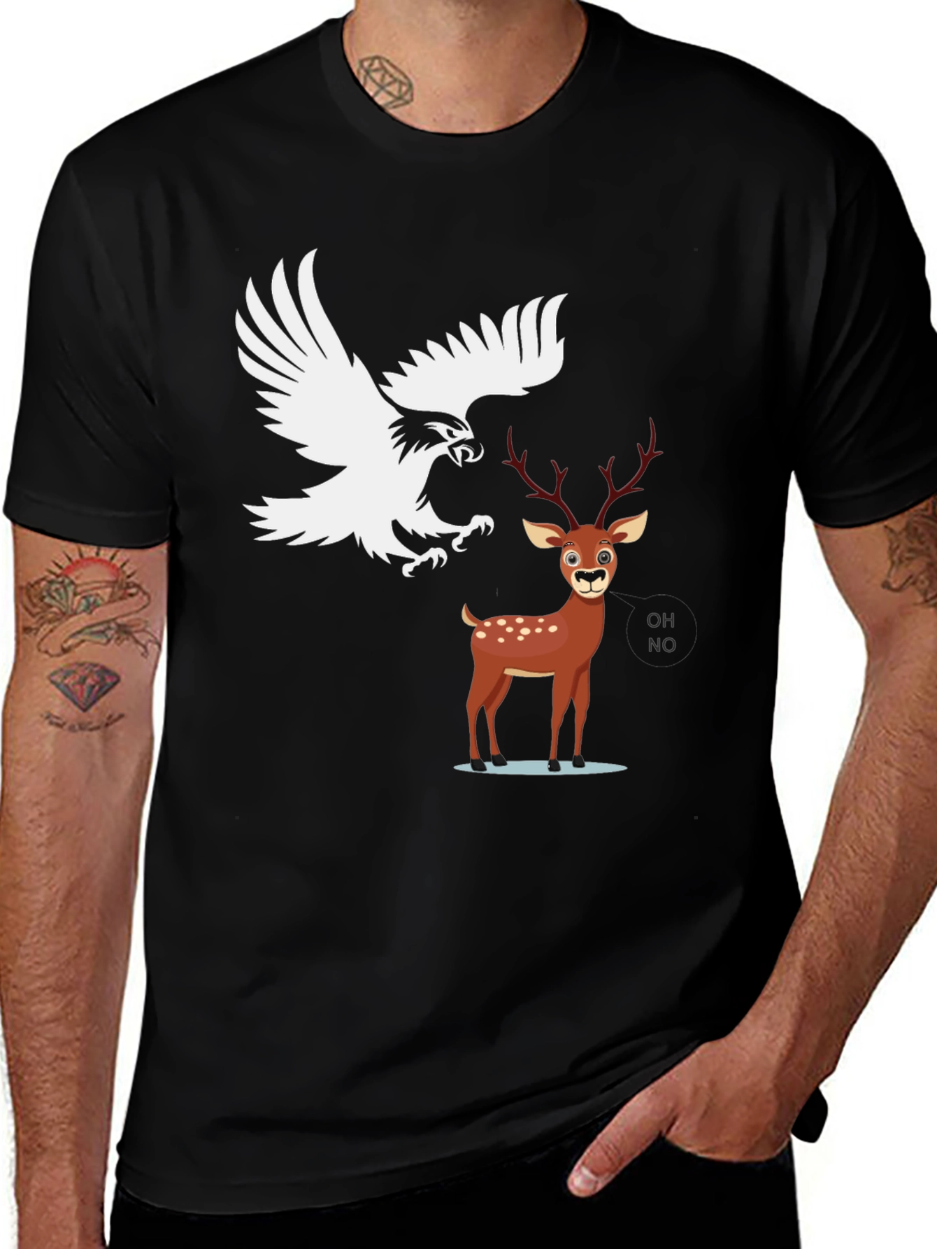 Eagle vs Deer Graphic Tee - Black Cotton Blend