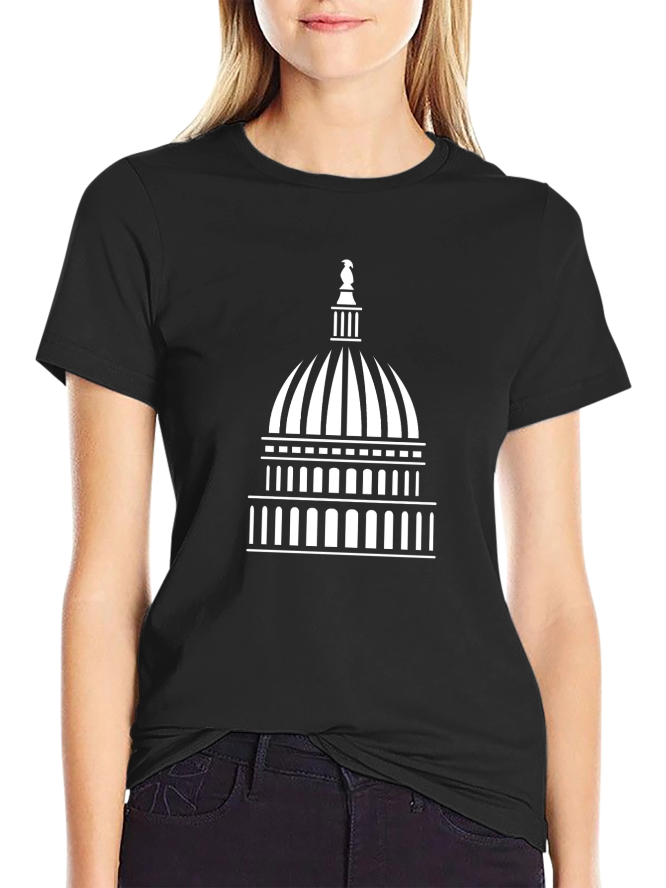Capitol Building Graphic Tee - Black Cotton T-Shirt