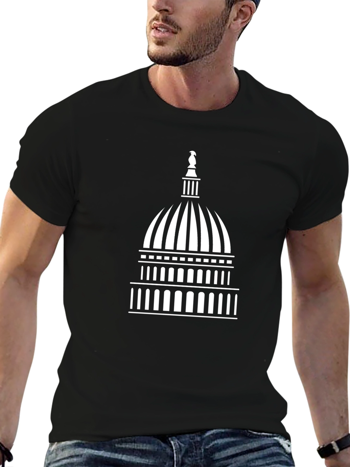 Capitol Building Graphic Tee - Black Cotton T-Shirt