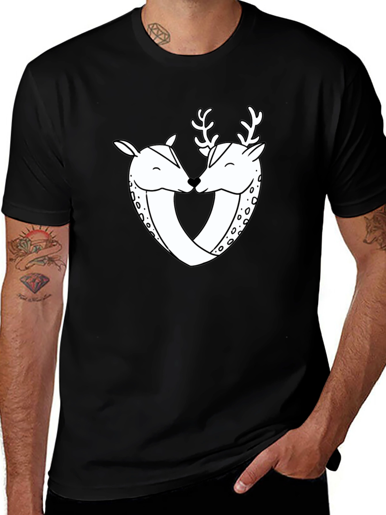 Deer Love Graphic Tee - Black Casual Shirt