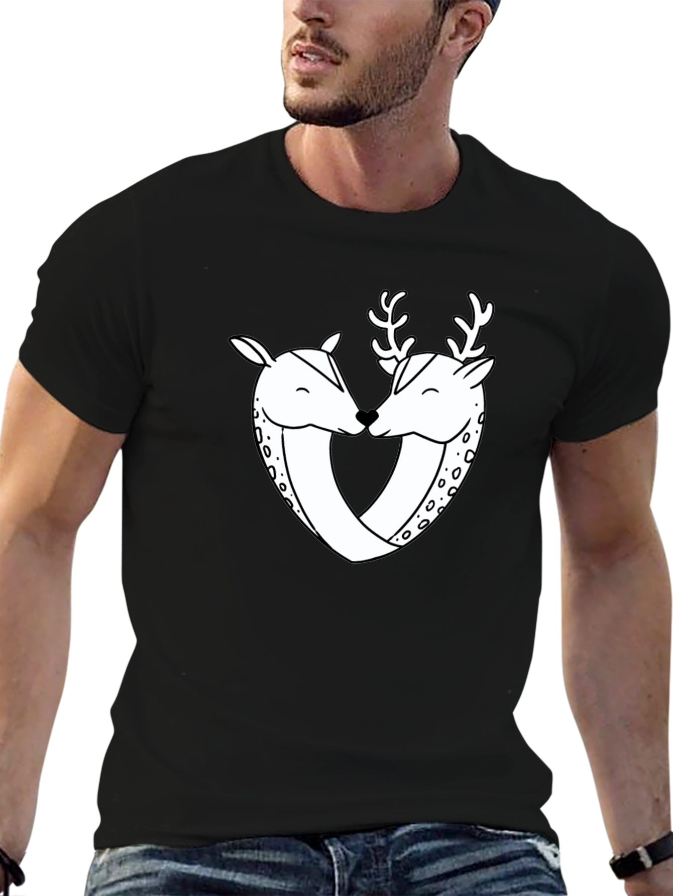 Deer Love Graphic Tee - Black Casual Shirt