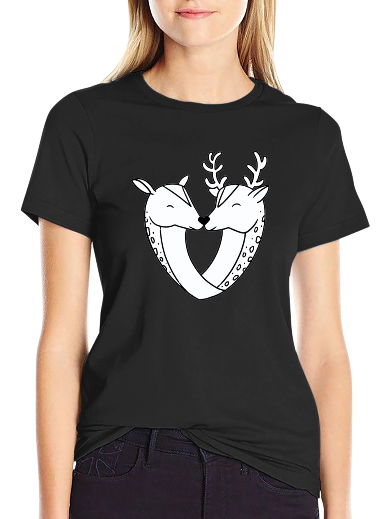 Deer Love Graphic Tee - Black Casual Shirt