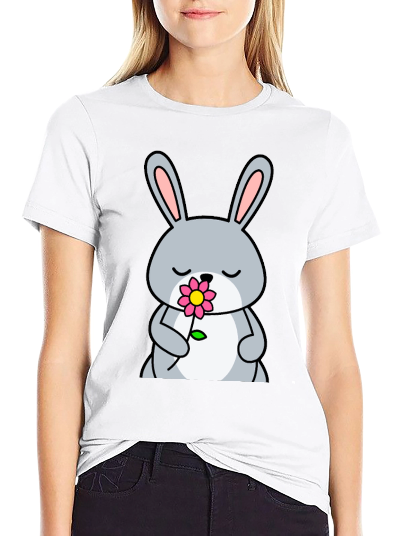 Cute Bunny with Flower Graphic Tee