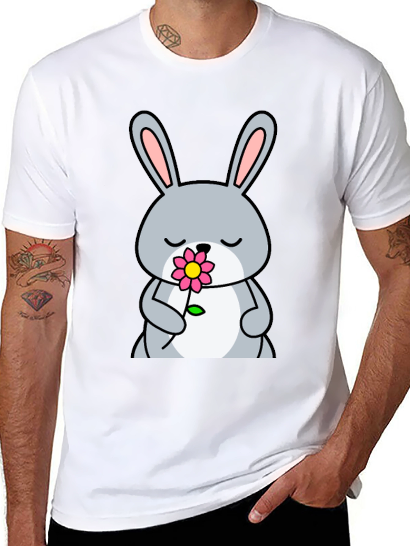 Cute Bunny with Flower Graphic Tee