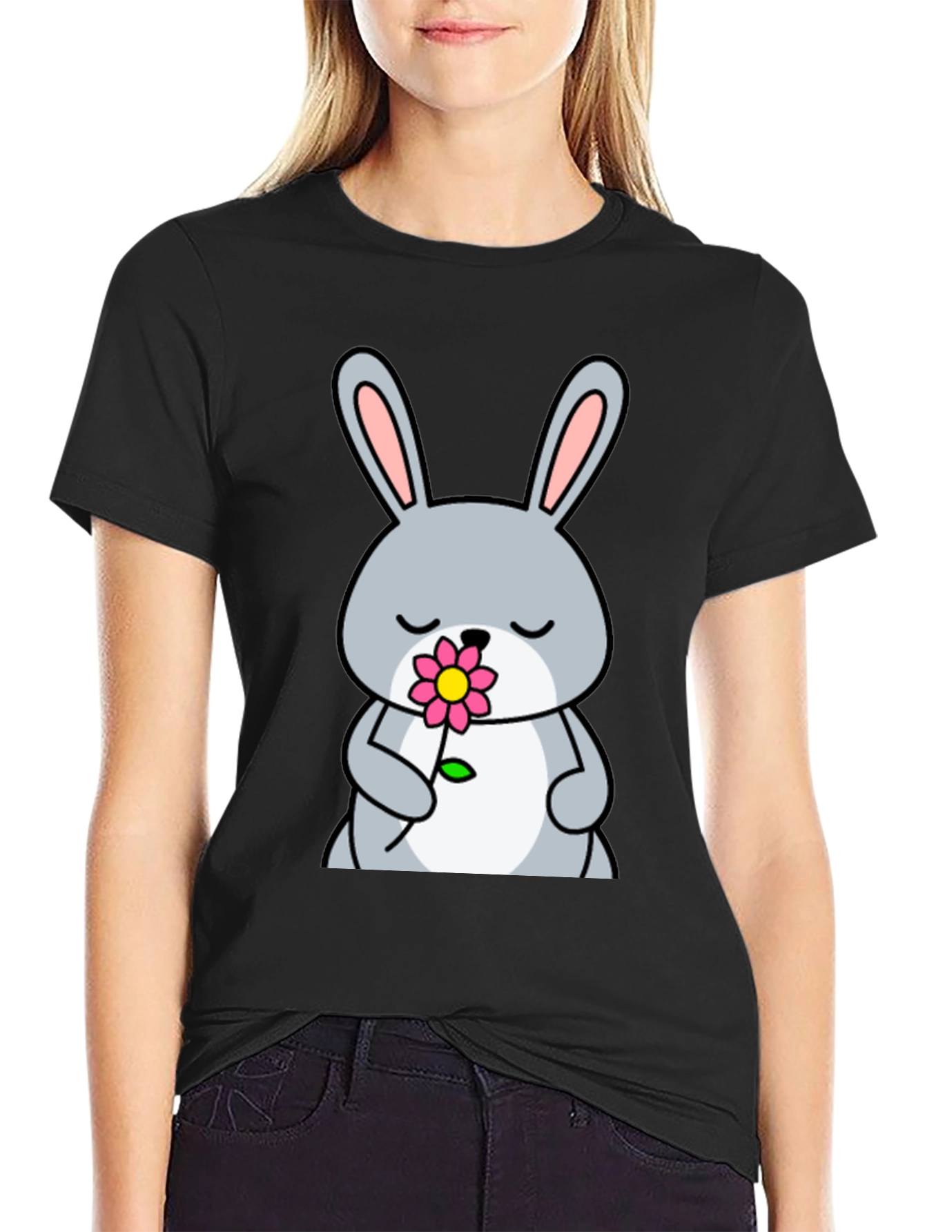Cute Bunny with Flower Graphic Tee