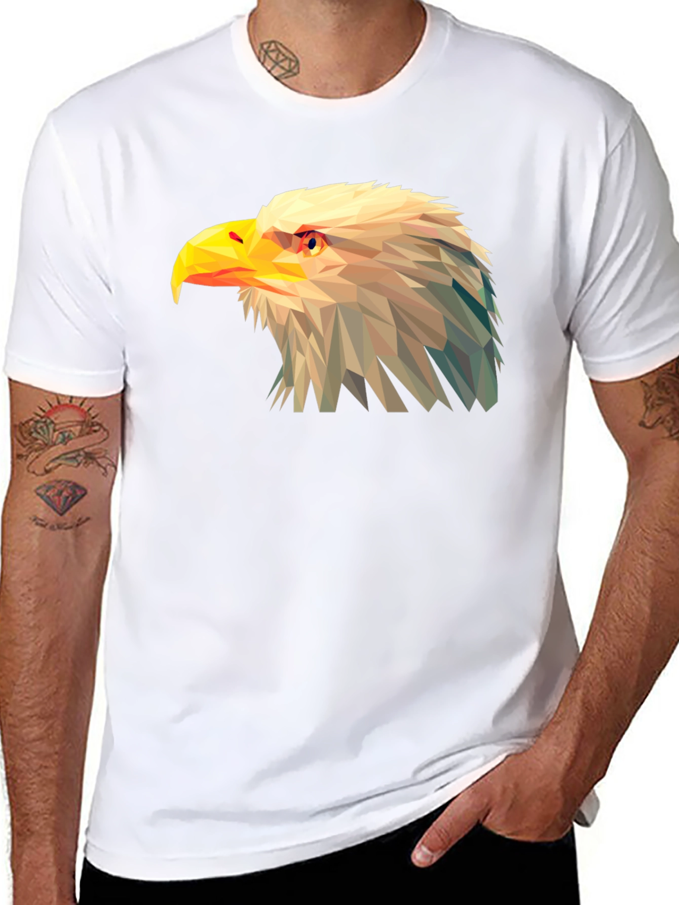 Geometric Eagle Graphic Tee - Black Cotton T-Shirt