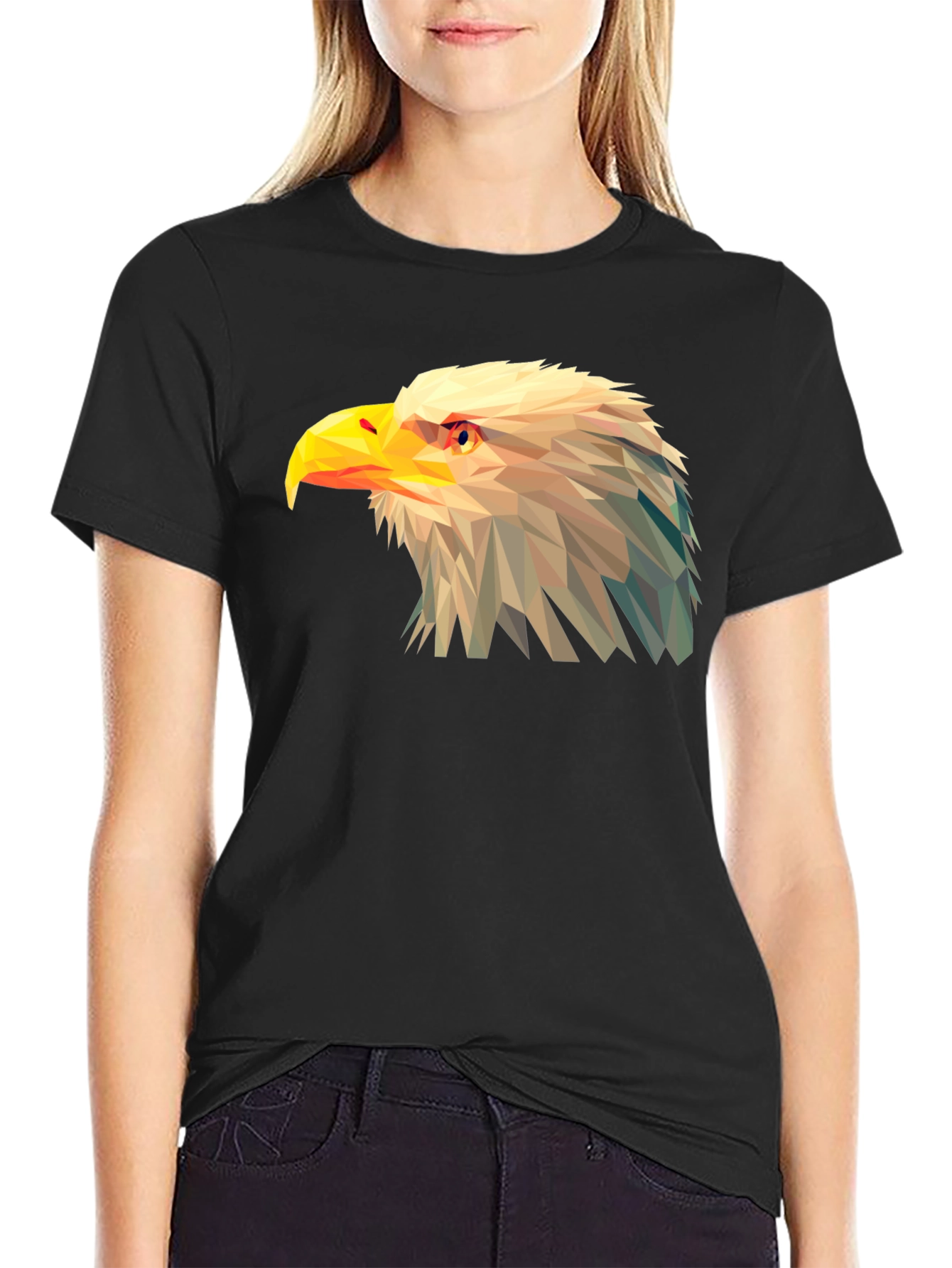 Geometric Eagle Graphic Tee - Black Cotton T-Shirt