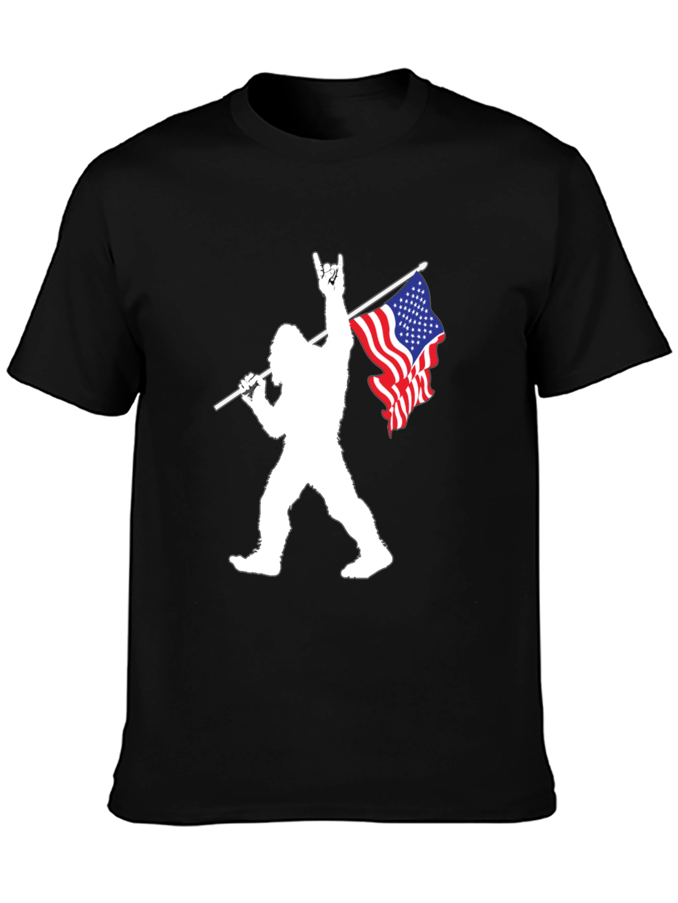 Patriotic Bigfoot Graphic Tee - Black Cotton T-Shirt