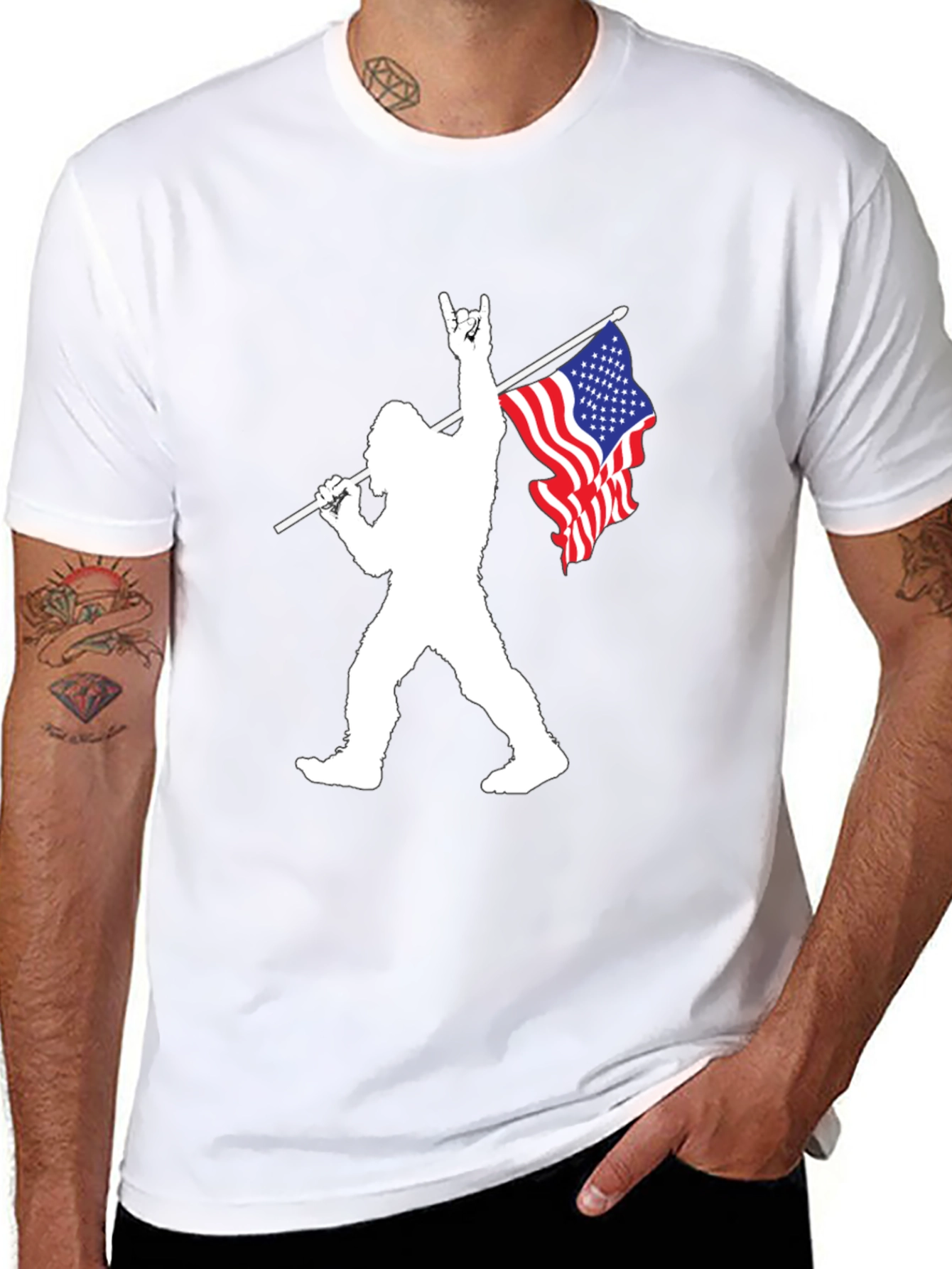 Patriotic Bigfoot Graphic Tee - Black Cotton T-Shirt