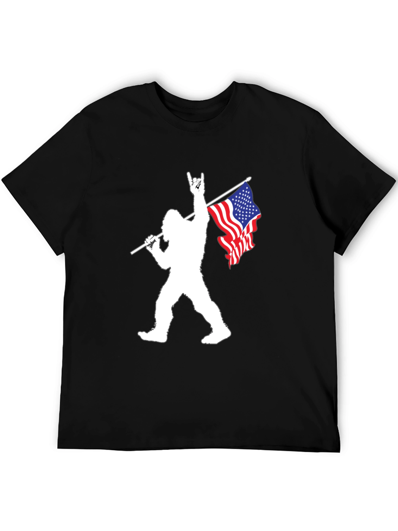 Patriotic Bigfoot Graphic Tee - Black Cotton T-Shirt