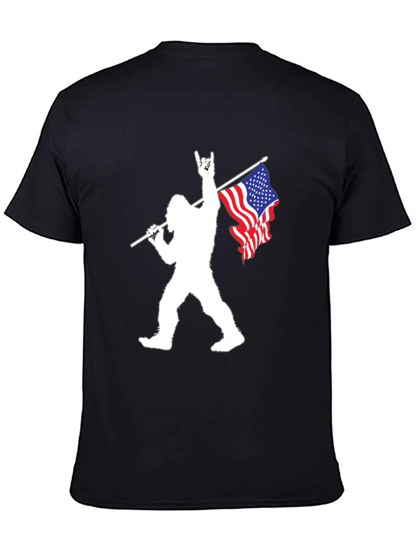 Patriotic Bigfoot Graphic Tee - Black Cotton T-Shirt