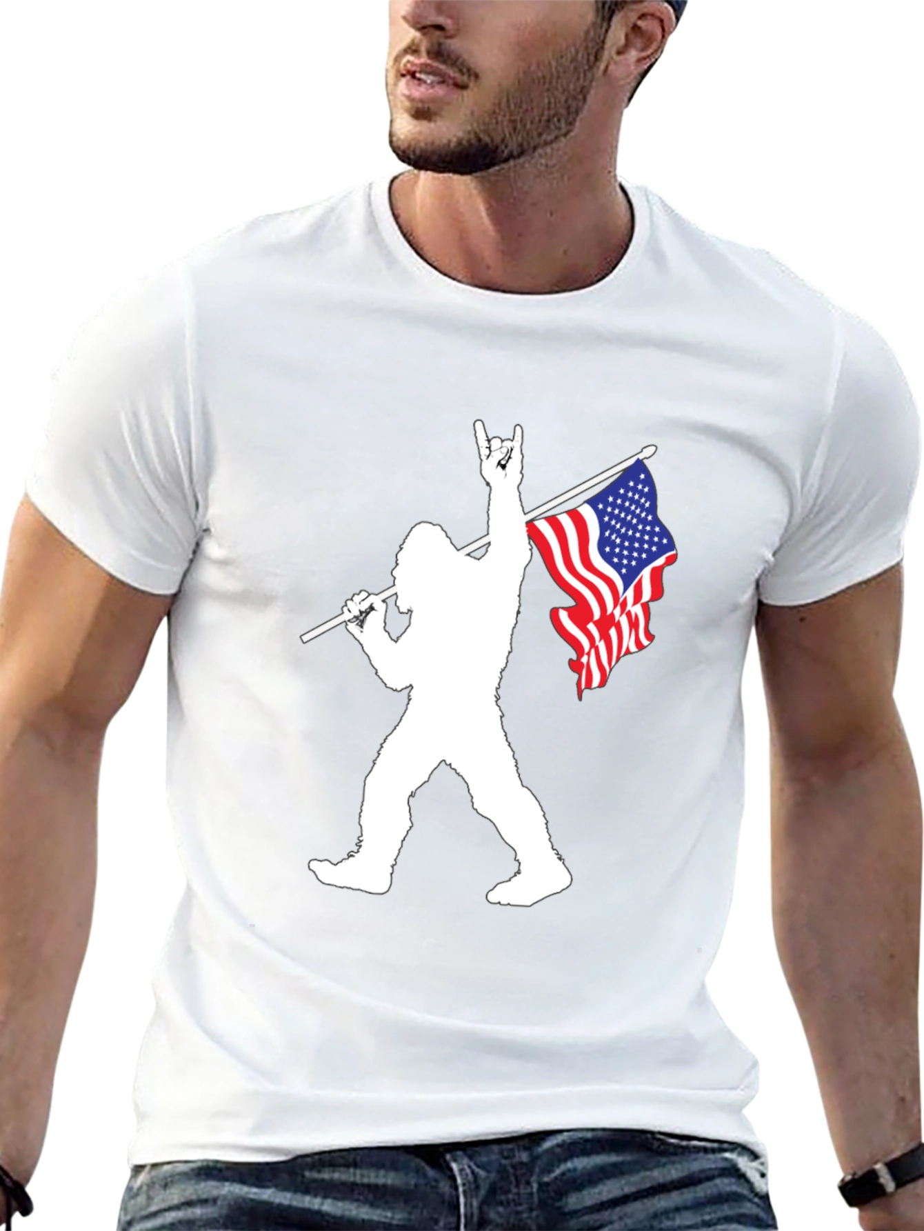 Patriotic Bigfoot Graphic Tee - Black Cotton T-Shirt