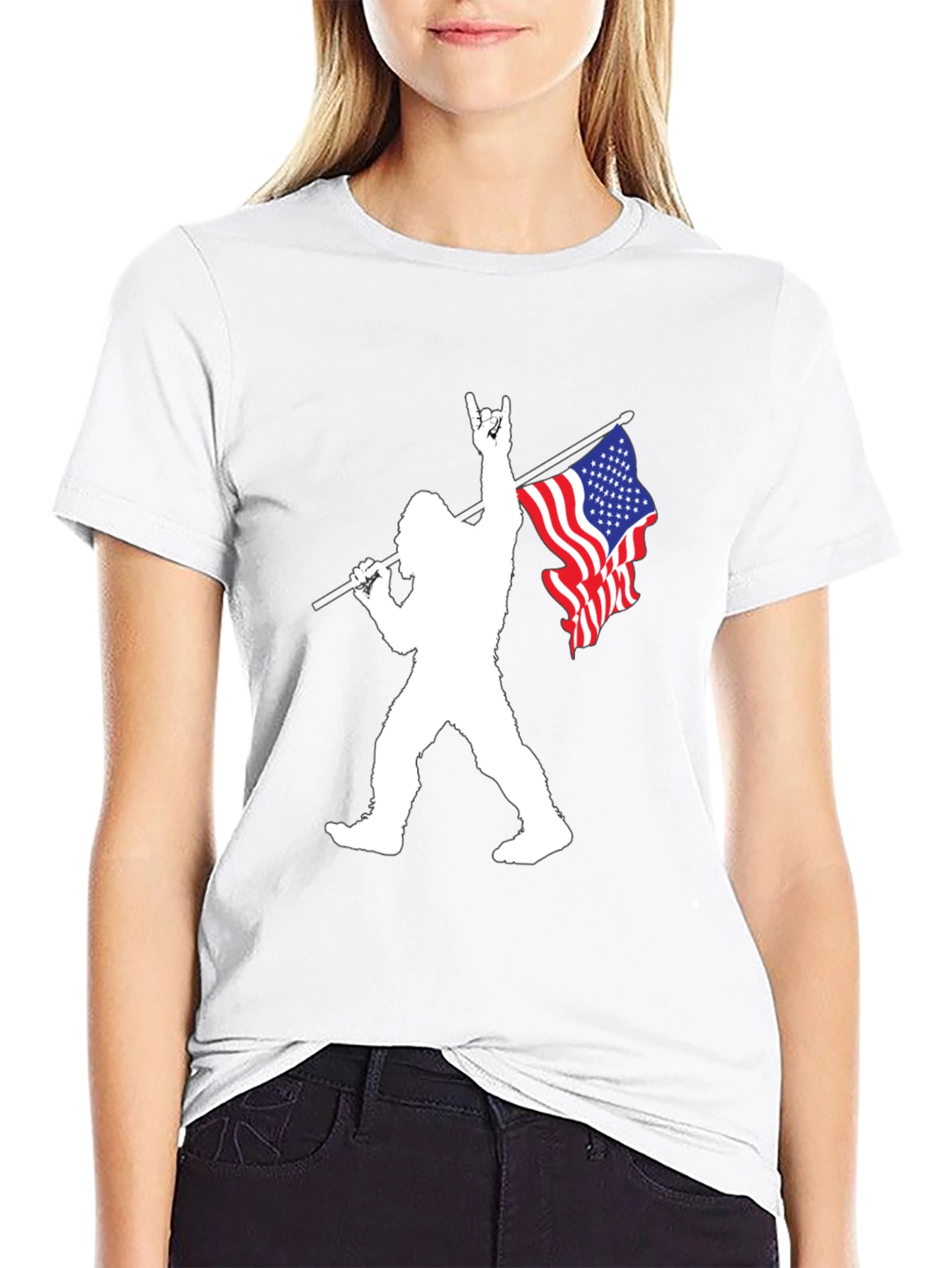 Patriotic Bigfoot Graphic Tee - Black Cotton T-Shirt