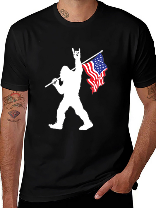 Patriotic Bigfoot Graphic Tee - Black Cotton T-Shirt