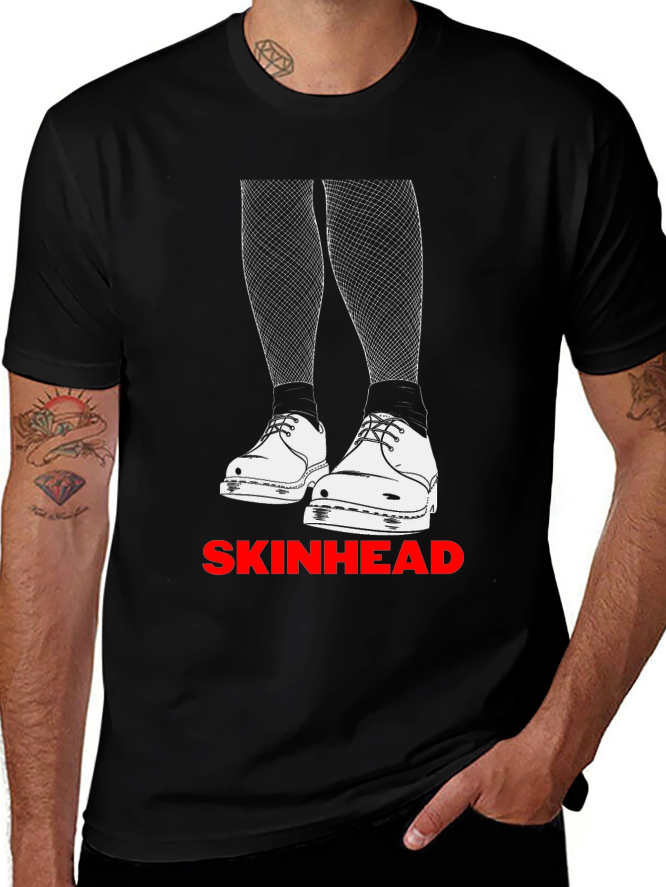 Skinhead T-Shirt with Legs and Shoes Design