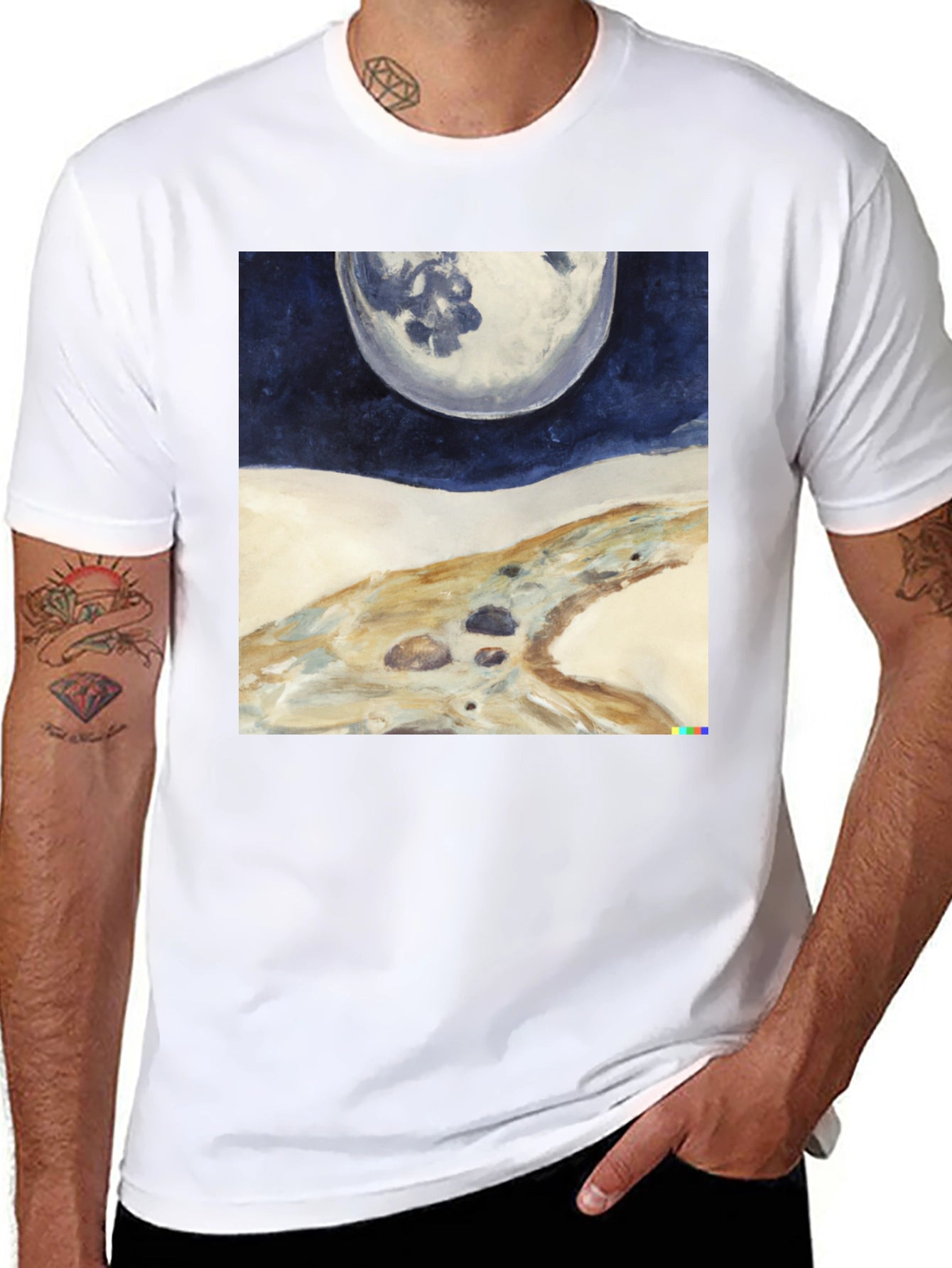 Lunar Landscape Graphic Tee - Modern Art Shirt