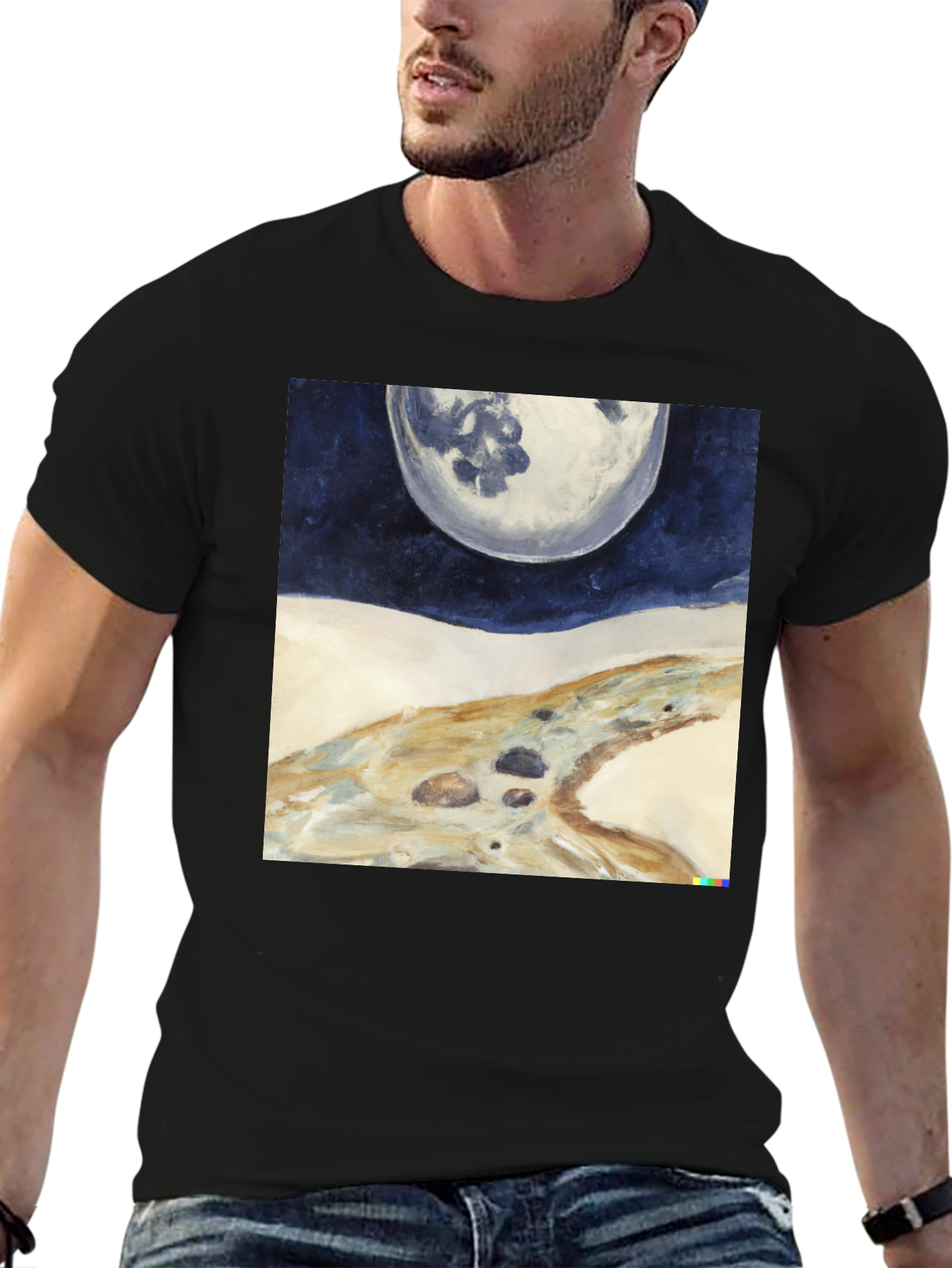 Lunar Landscape Graphic Tee - Modern Art Shirt