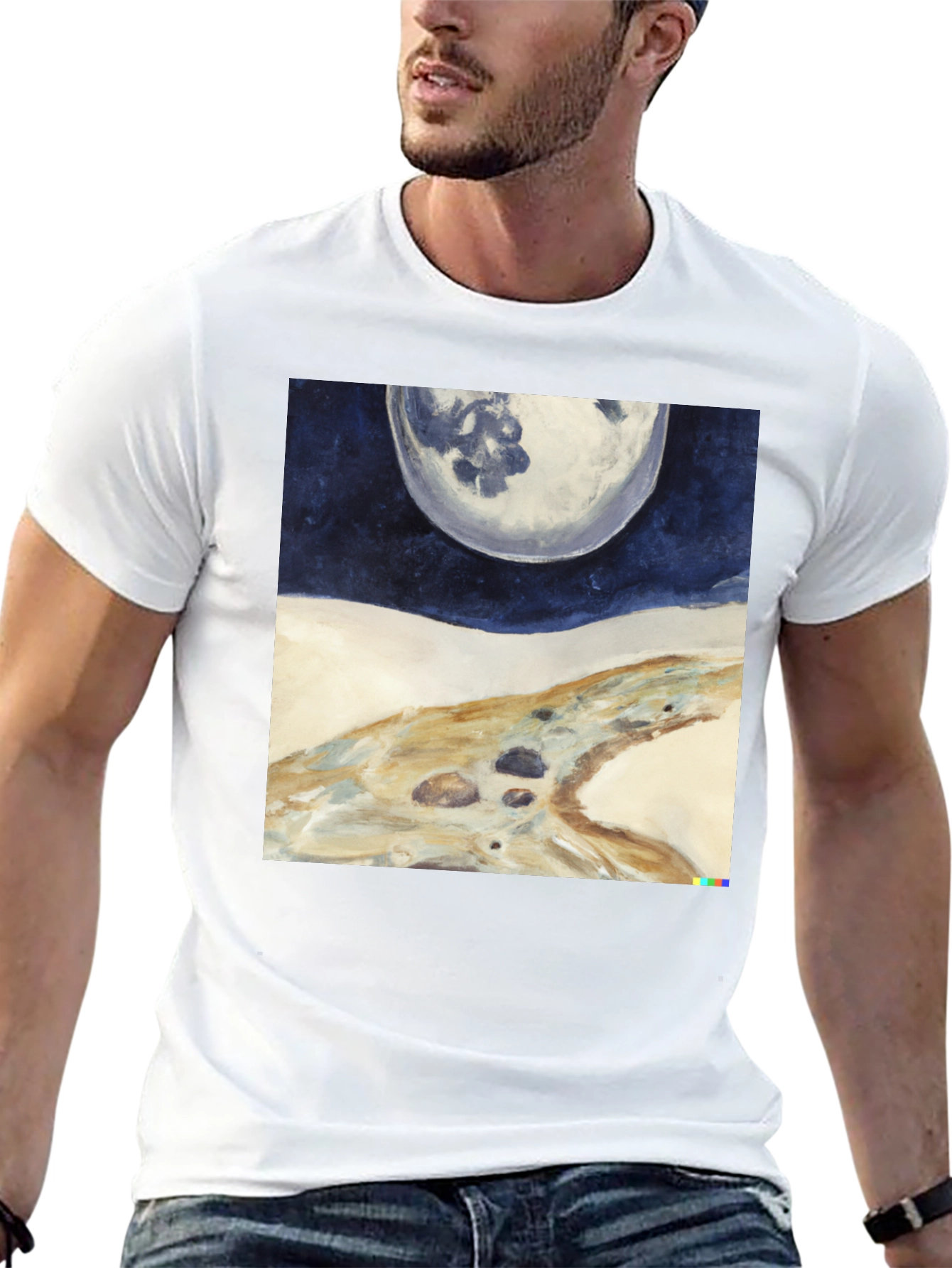 Lunar Landscape Graphic Tee - Modern Art Shirt