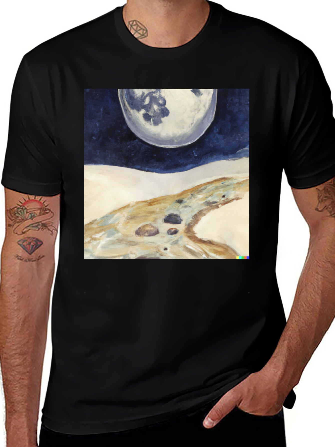 Lunar Landscape Graphic Tee - Modern Art Shirt