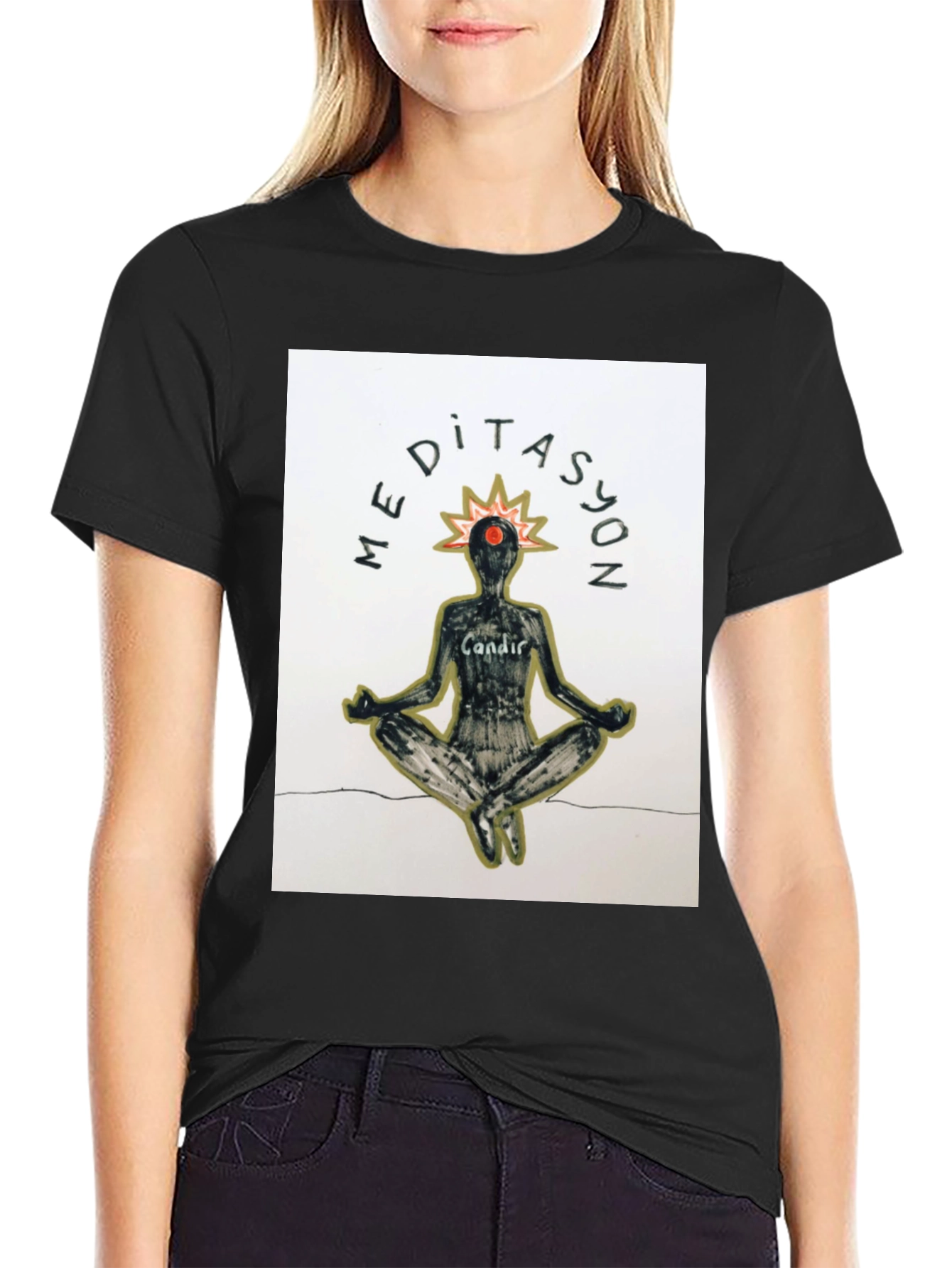 Meditasyon Graphic T-Shirt - Black Cotton Blend