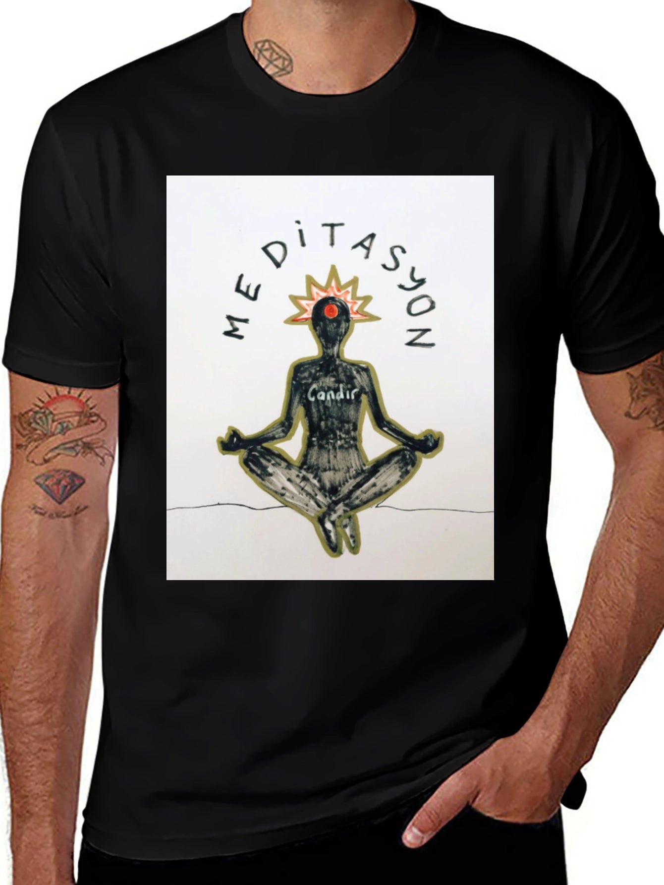 Meditasyon Graphic T-Shirt - Black Cotton Blend