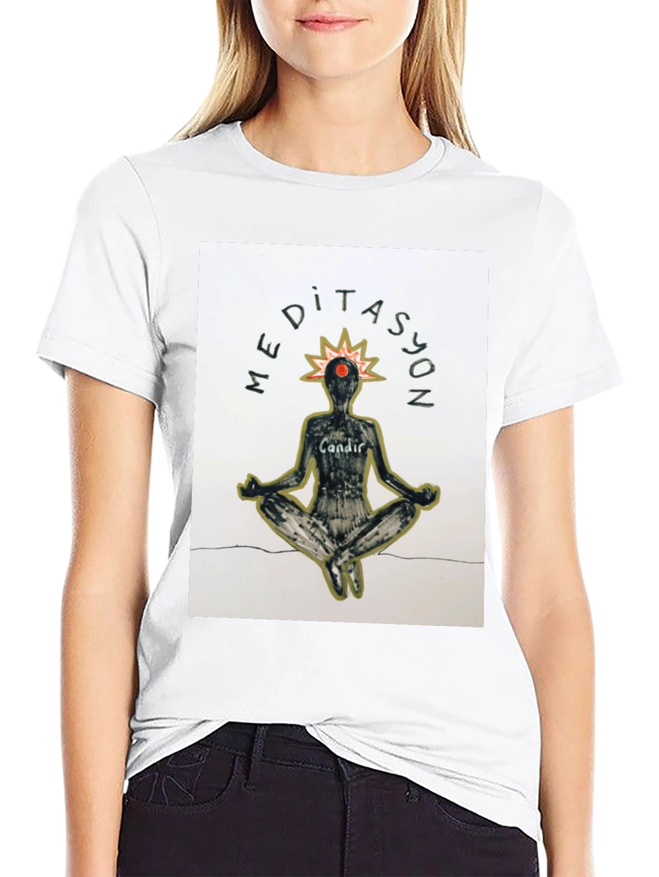 Meditasyon Graphic T-Shirt - Black Cotton Blend