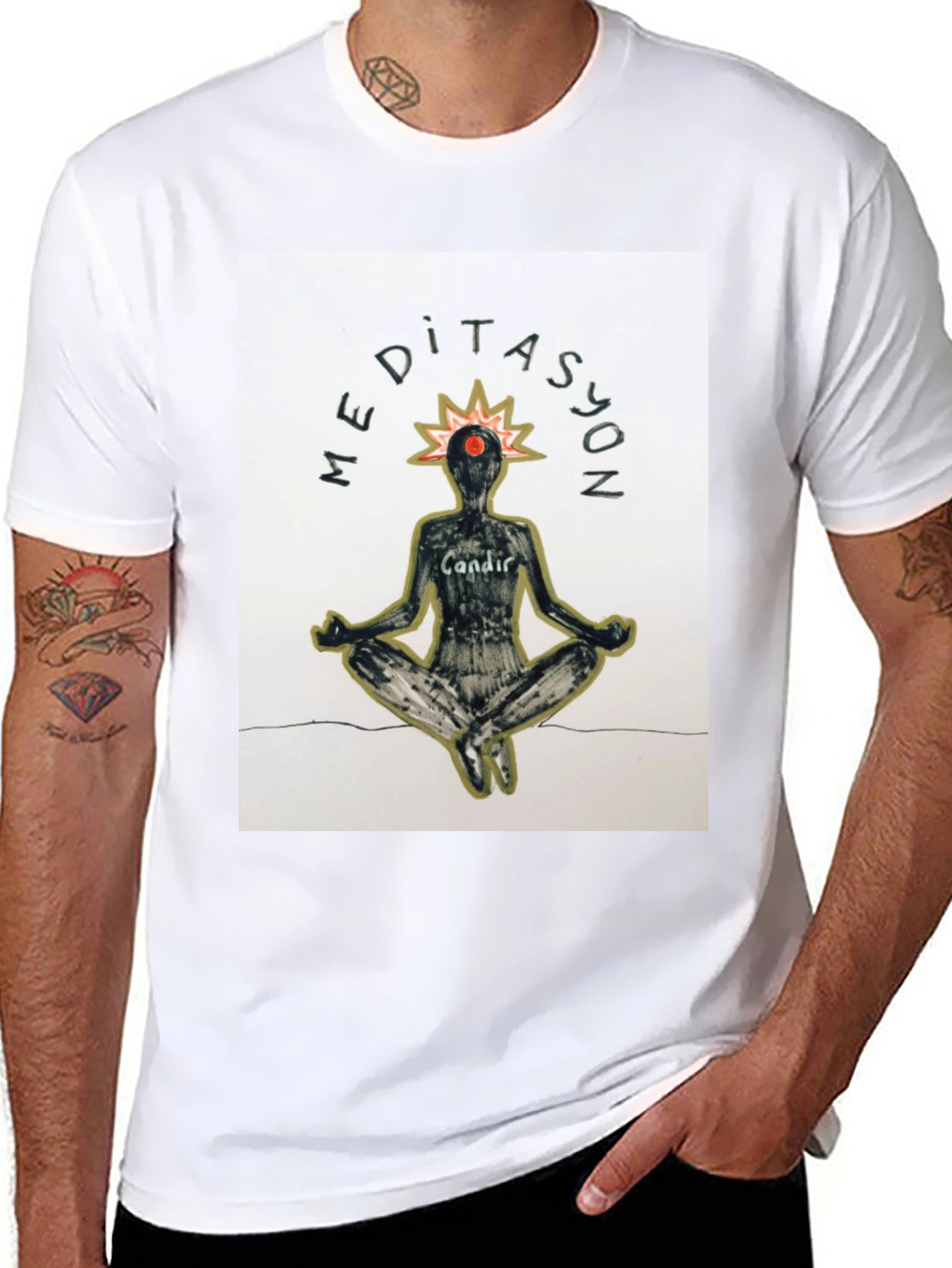 Meditasyon Graphic T-Shirt - Black Cotton Blend