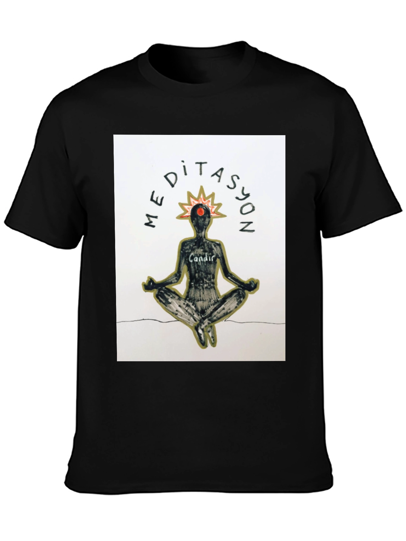 Meditasyon Graphic T-Shirt - Black Cotton Blend