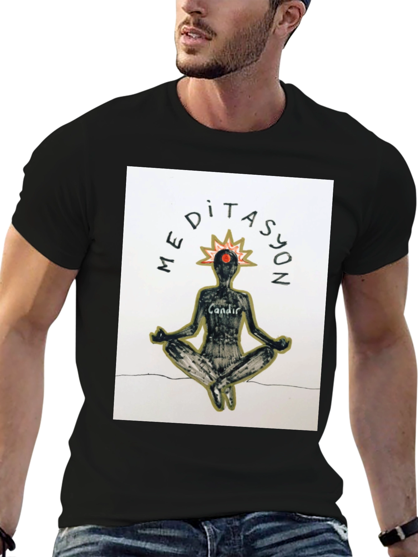 Meditasyon Graphic T-Shirt - Black Cotton Blend