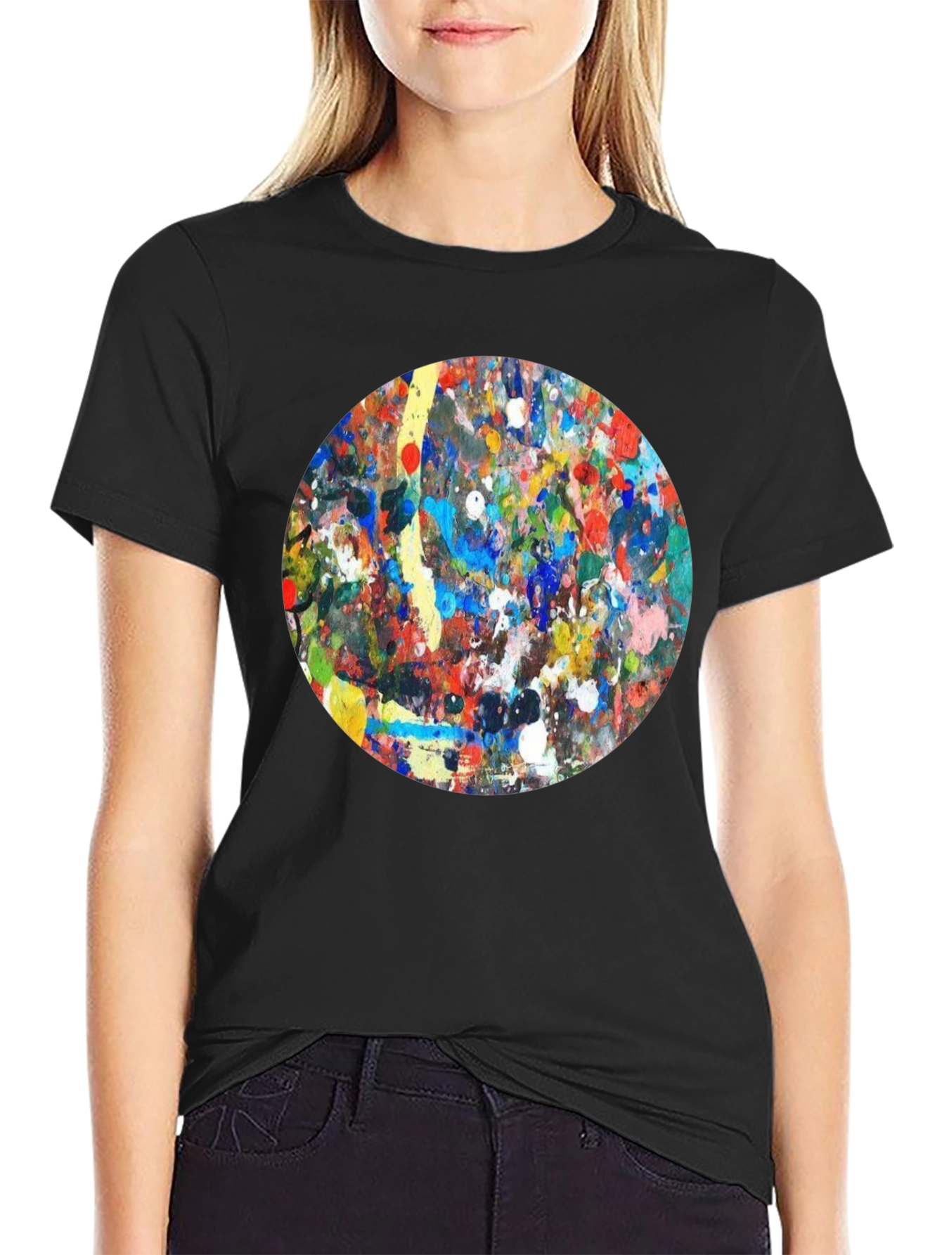 Abstract Art Circle T-Shirt - Black Crew Neck Tee